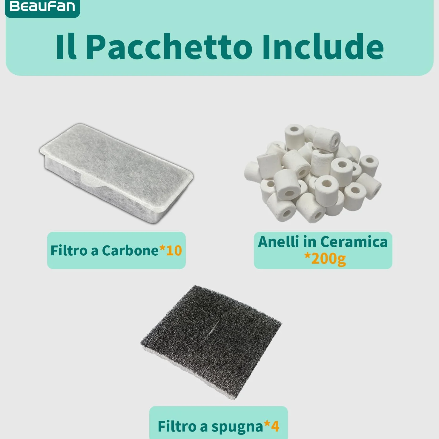 Kit de filtres d'aquarium compatible avec Askoll Pure M-L-XL, 200g anneaux céramique, 4 éponge, 10 charbon actif