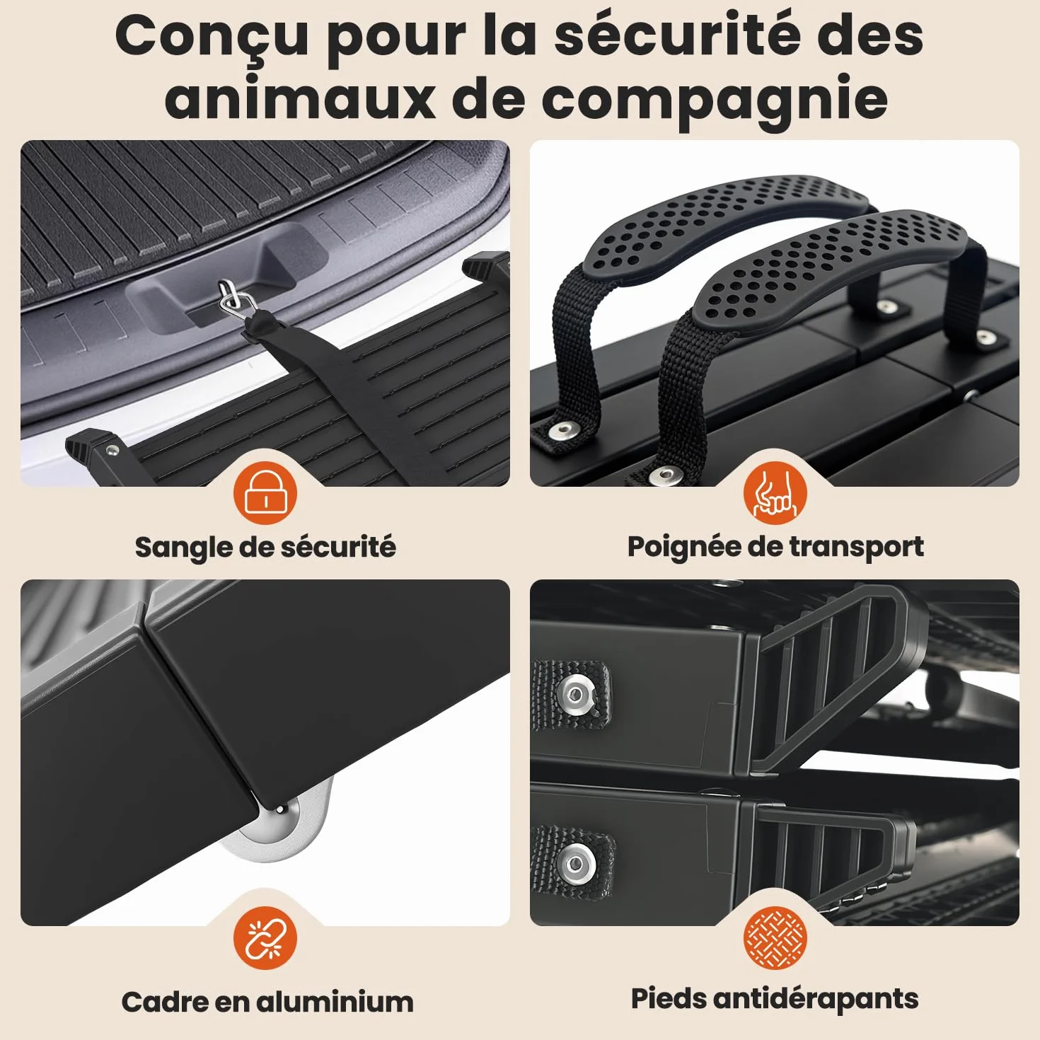Rampe pour Chien pour Voiture 170 cm x 41 cm,Rampe Pliable Extra Longue avec Surface Antidérapante, Rampe Portable pour Animaux pour SUV, Camion, Lit & Canapé, pour Chiens Moyens et Grands