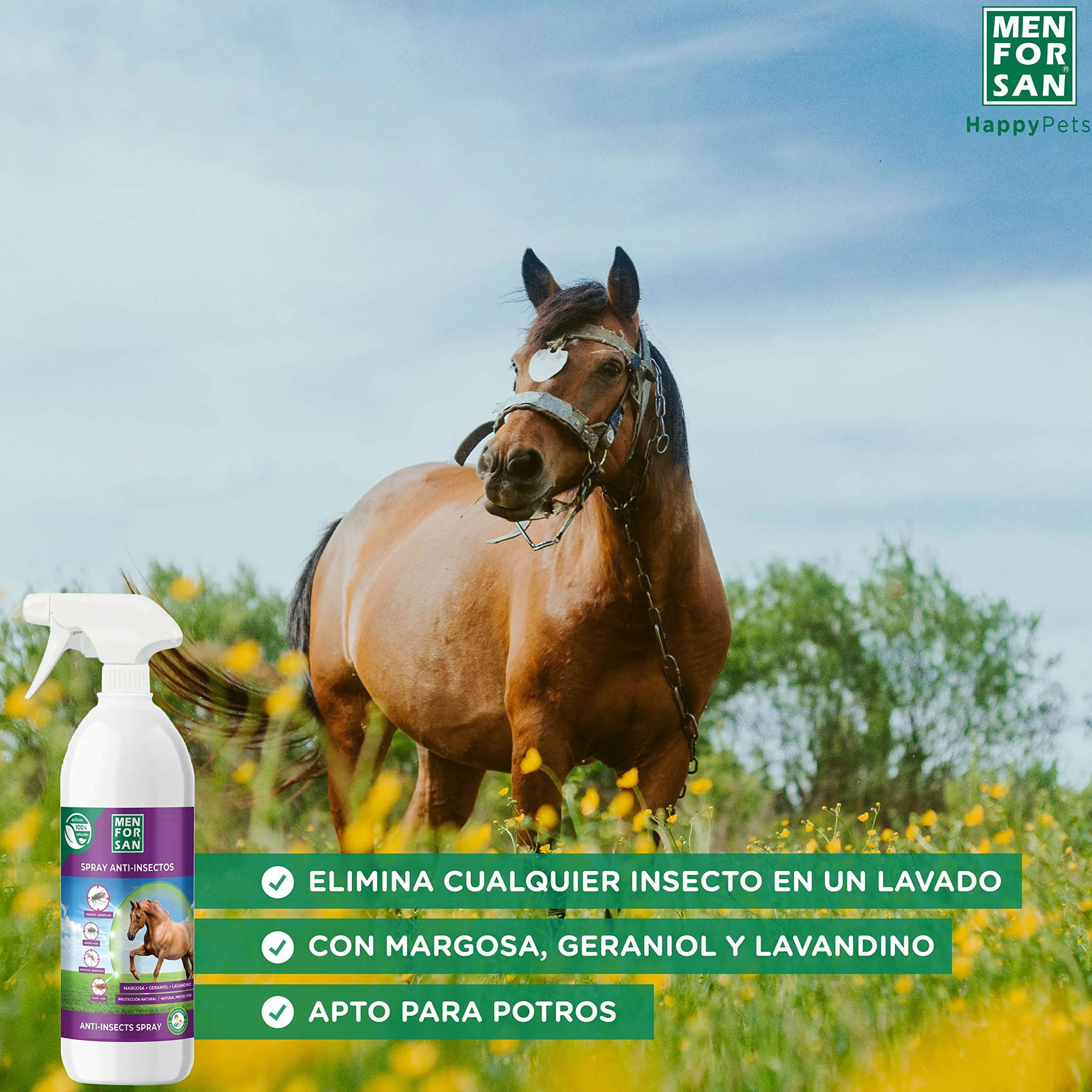 MENFORSAN Spray Anti-Insectes pour Chevaux 750ml Répulsif Naturel Margosa Géraniol Lavandin