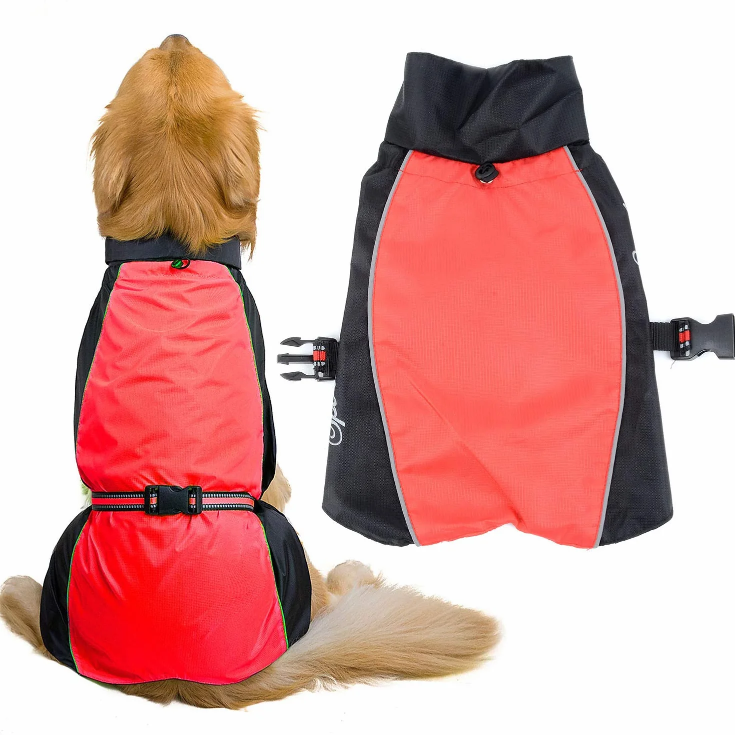 Zunea Manteau Imperméable pour Chien Moyens à Grands Réfléchissant Veste de sécurité Coupe-Vent Légère Doublée en Maille Vêtements pour Voyage/Randonnée pour Les Jours Pluie Rouge 7XL
