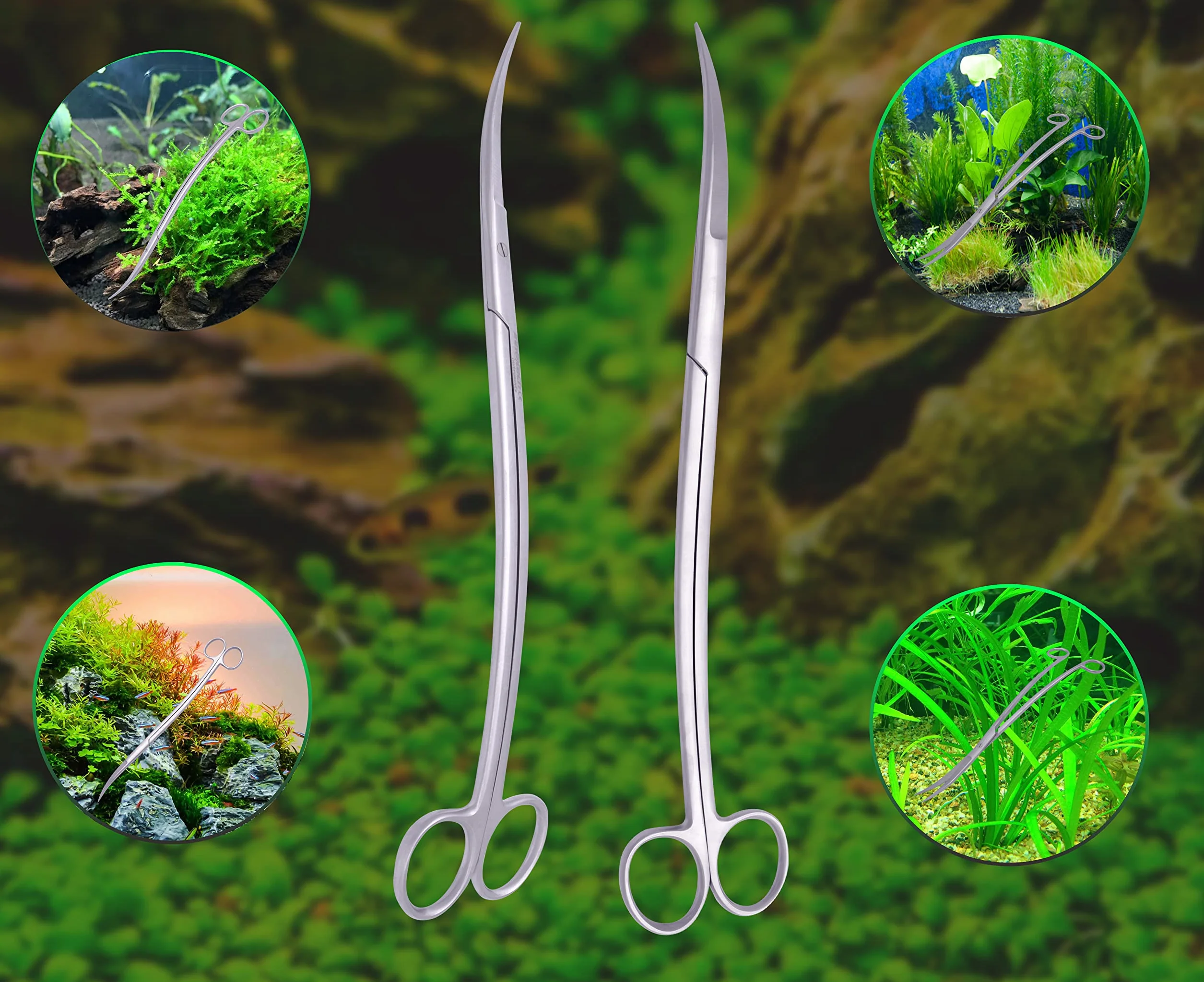 Innotech Ciseaux d'aquarium ondulés noirs 30 cm argent pour plantes aquatiques