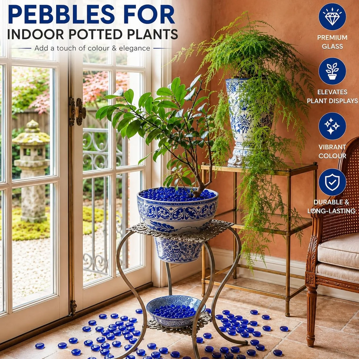 Galets en verre plat bleu 1LB ARSUK pour vase remplissage aquarium décoration