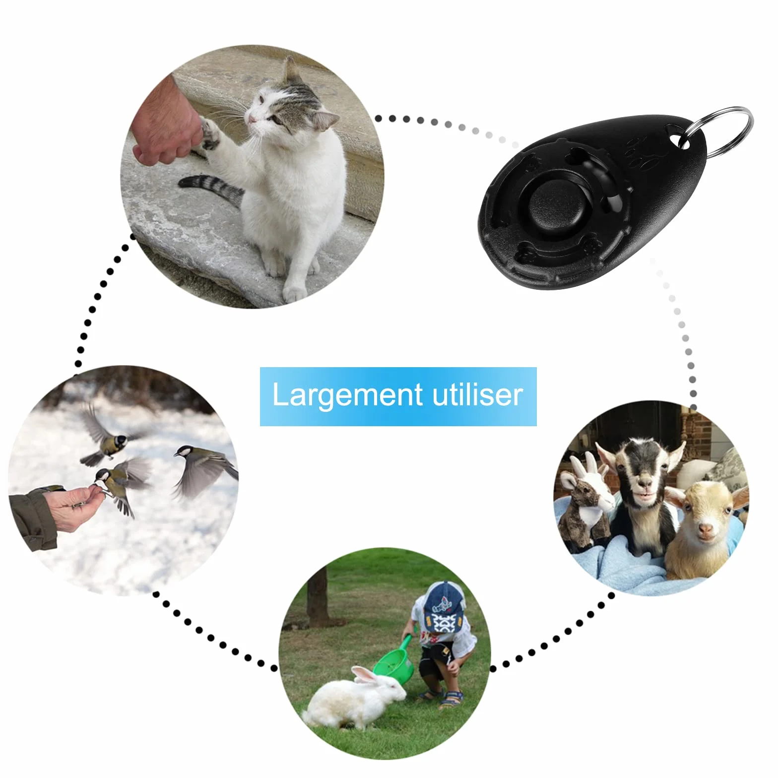 Clickers pour Chien Clicker Training avec Dragonne élastique et Grand Bouton, Lot de 2, Noir et Cyan