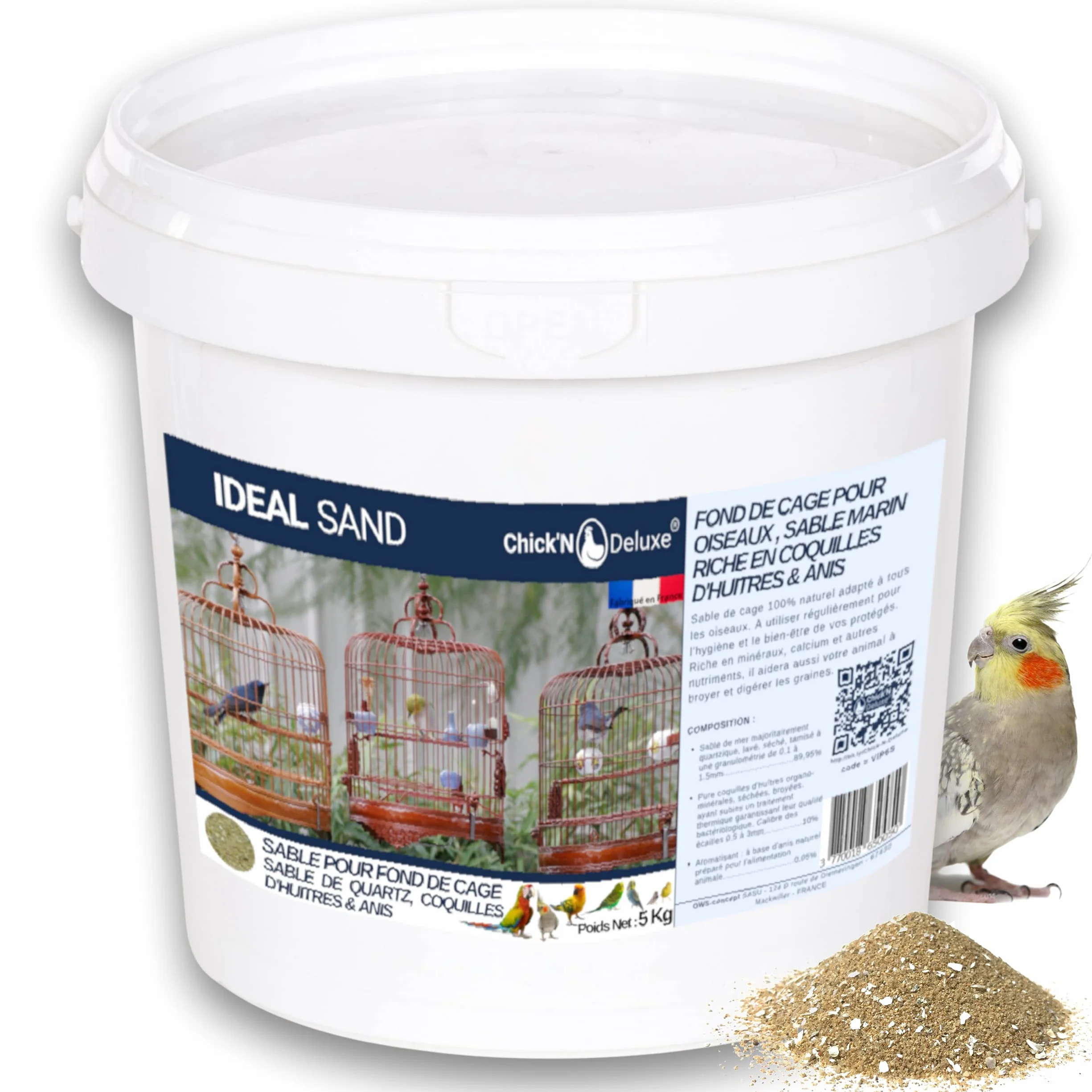 Chick'N Deluxe Sable Marin 5Kg Fond de Cage Oiseaux Enrichi Coquilles Huitres Broyées Aromatisé Anis 100% Naturel
