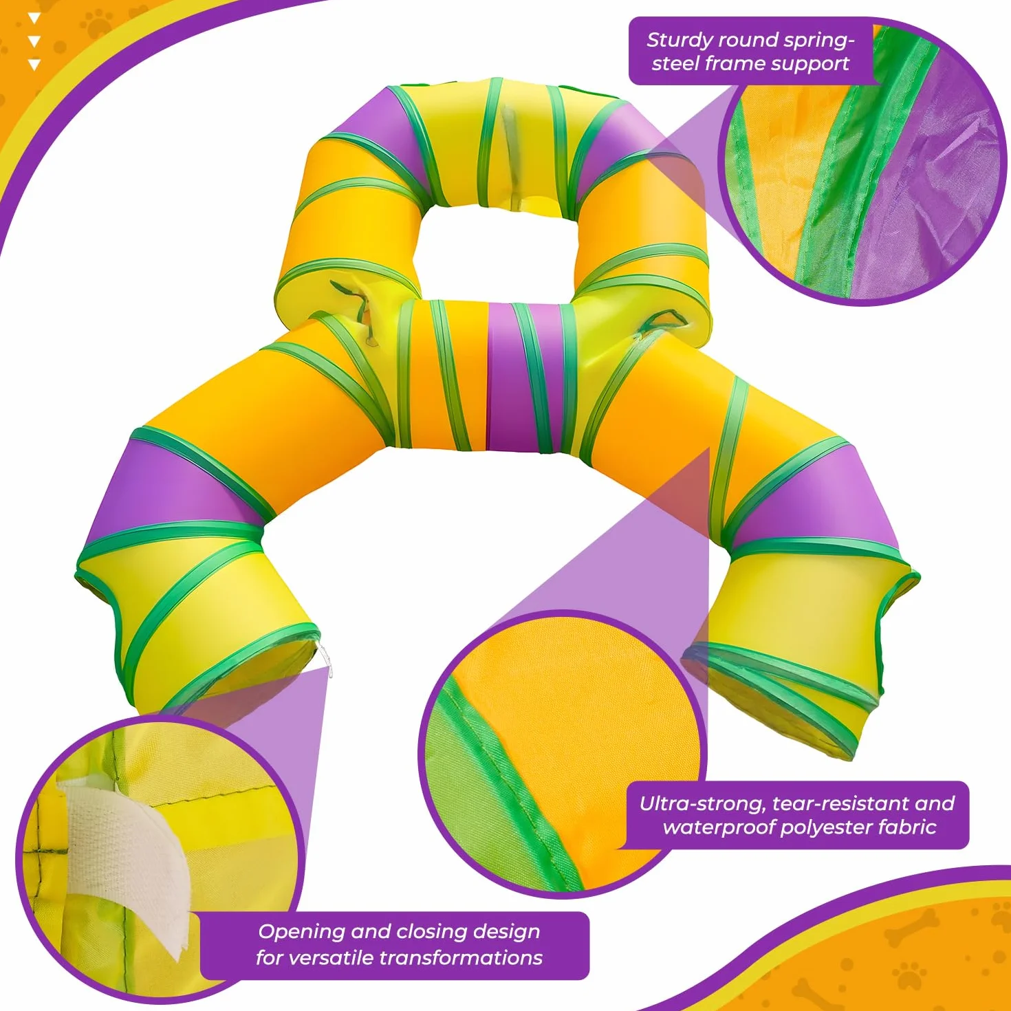 Tunnel de Jeu pour Chat Interieur en Forme de 8, Jouer Tube pour Chat avec Pompons Suspendus et Trou interactif pour Chatons, Chiots, Lapins, furets, cochons d'Inde