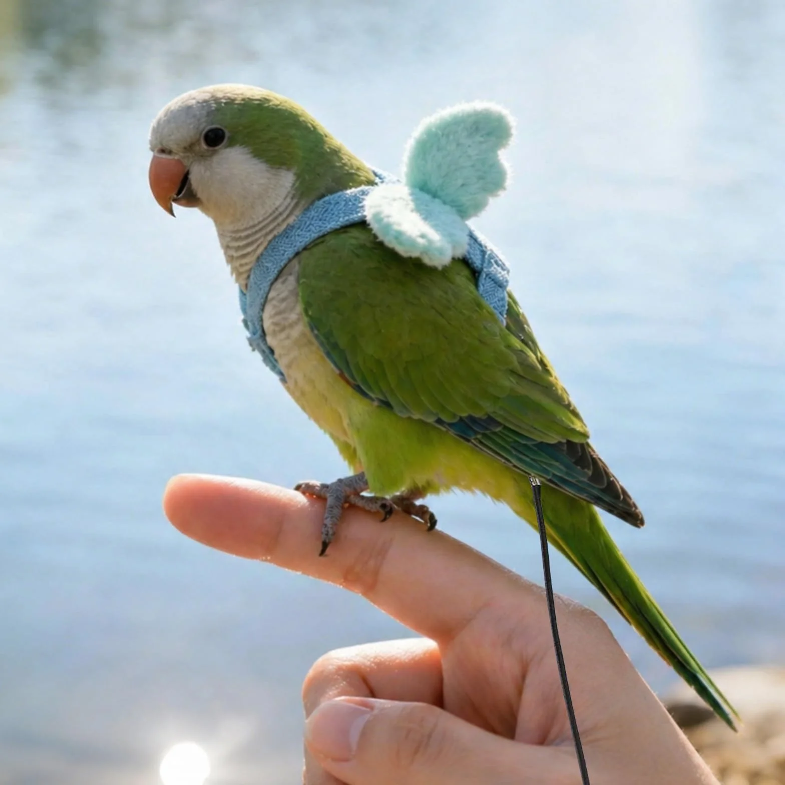 Harnais et Laisse Réglables pour Perroquets – Légère Laisse de vol élastique Anti-Morsure pour Promenade et Dressage (Bleu, S)