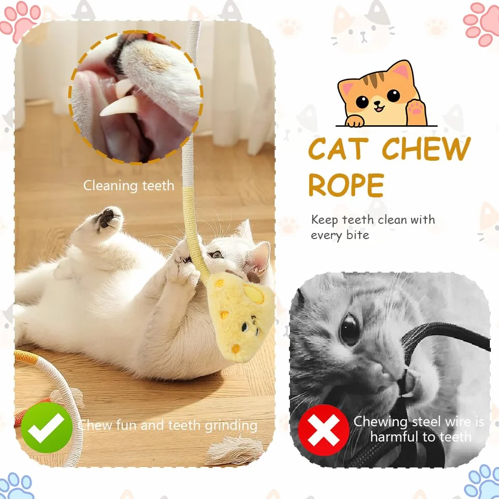 Jouet Chat 4PCS Jouets Interactifs Corde à Taquiner Jouet De Dentition Chaton