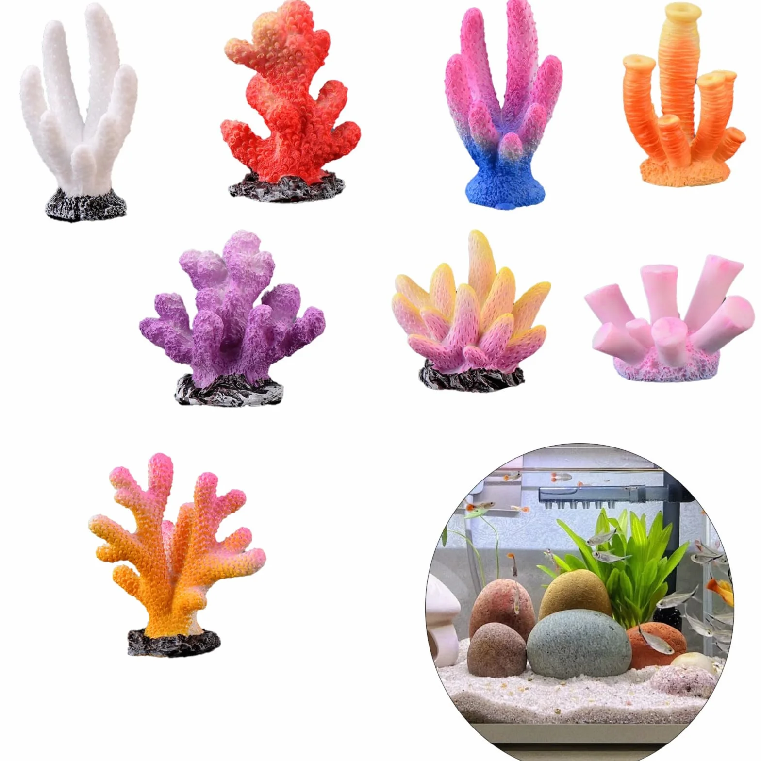 Bekecidi Lot de 8 Mini Décorations pour Aquarium en Corail Artificiel Résine Coloré