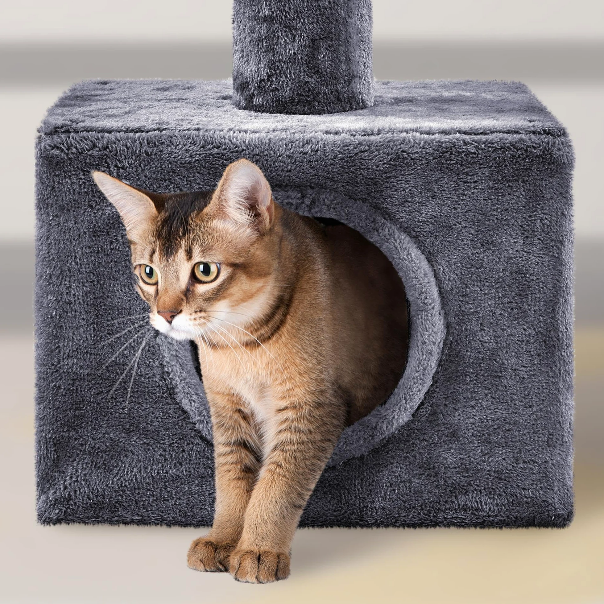 Abician Arbre à Chat du Plafond Poteau à griffer Réglable en Hauteur 226-265 cm avec Niche Chat Gris foncé