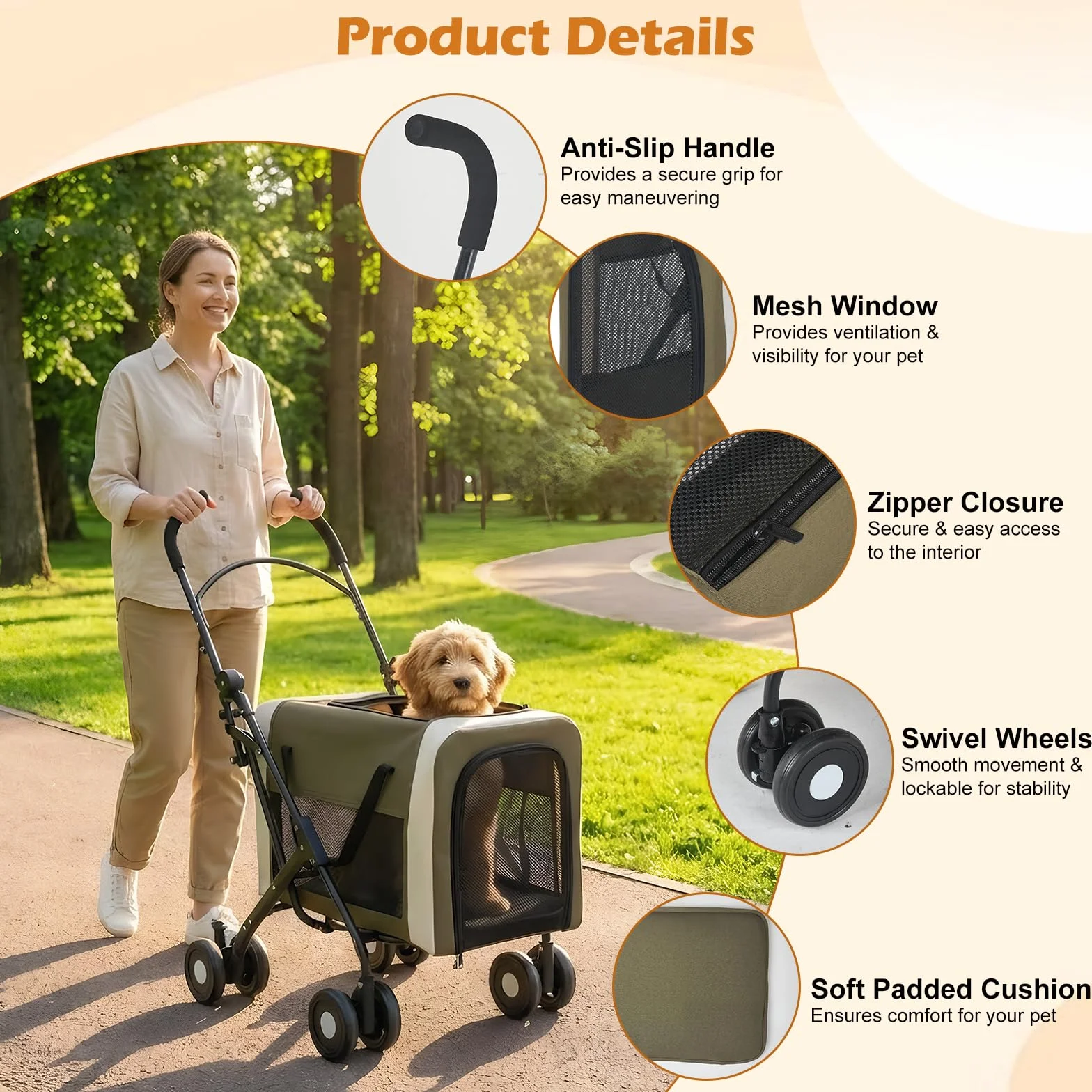 Poussette pour Chiens et Chats 30 kg 2 en 1 Pliable Transporteur