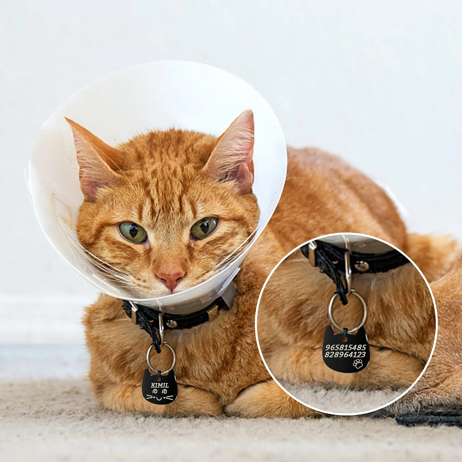 Uiopa 2pcs Medaille Chat avec Gravure, Acier Inoxydable Medaille Chien avec Gravure, Tête de Chat Medaille pour Chien Personnalisé Porte-adresse pour Colliers pour Chiens et Chats (Argent, Petit)