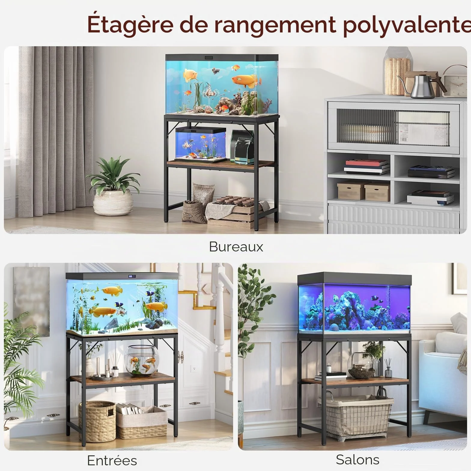 Meuble d'aquarium 20 L, Support 2 étages 204 kg 61x30x62 cm Marron