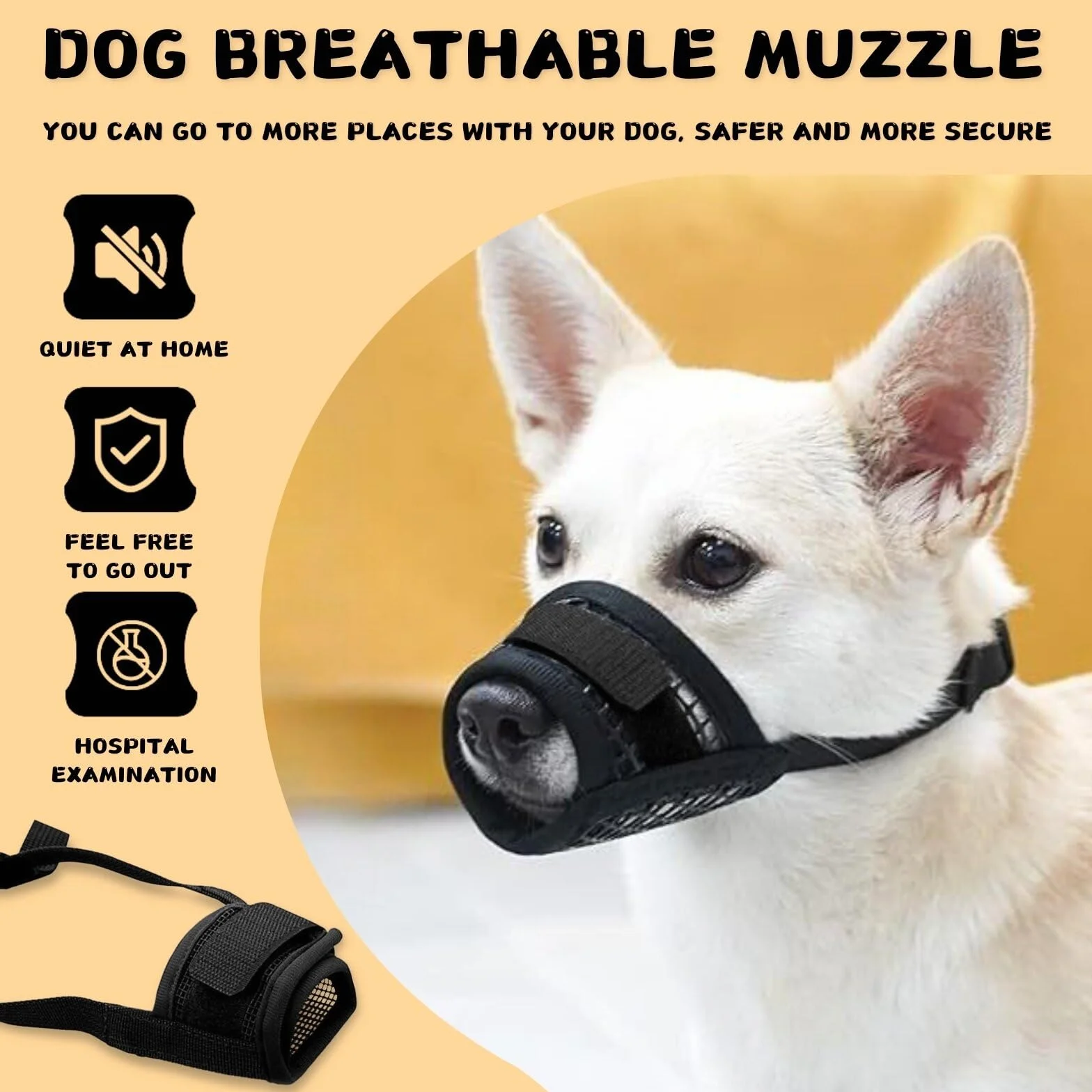 KEYRI 2 Pièces Muselière pour Chiens Muselière Souple Réglable pour Chiens Respirant Muselière en Nylon pour Chien Museliere Anti-Aboiements et Anti-Morsures Museau d'Entraînement (Noir, Petit)