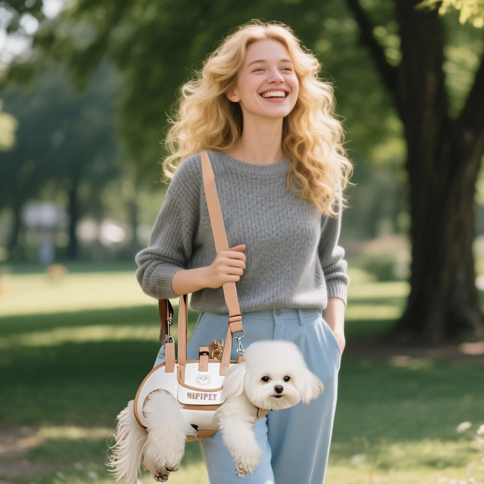 PETCUTE Sac à Bandoulière Mains Libres pour Chien, Sac de Transport avec Poche, Harnais Respirant Réglable pour Chat et Chiots