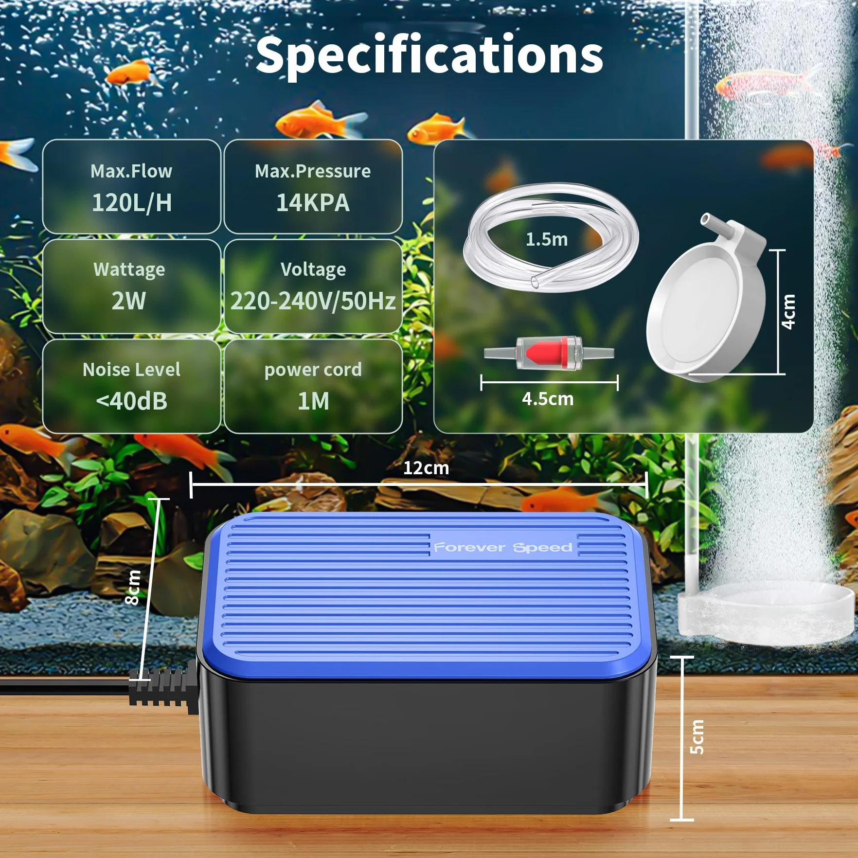 Forever Speed Pompe à Air pour Aquarium Ultra Silencieuse
