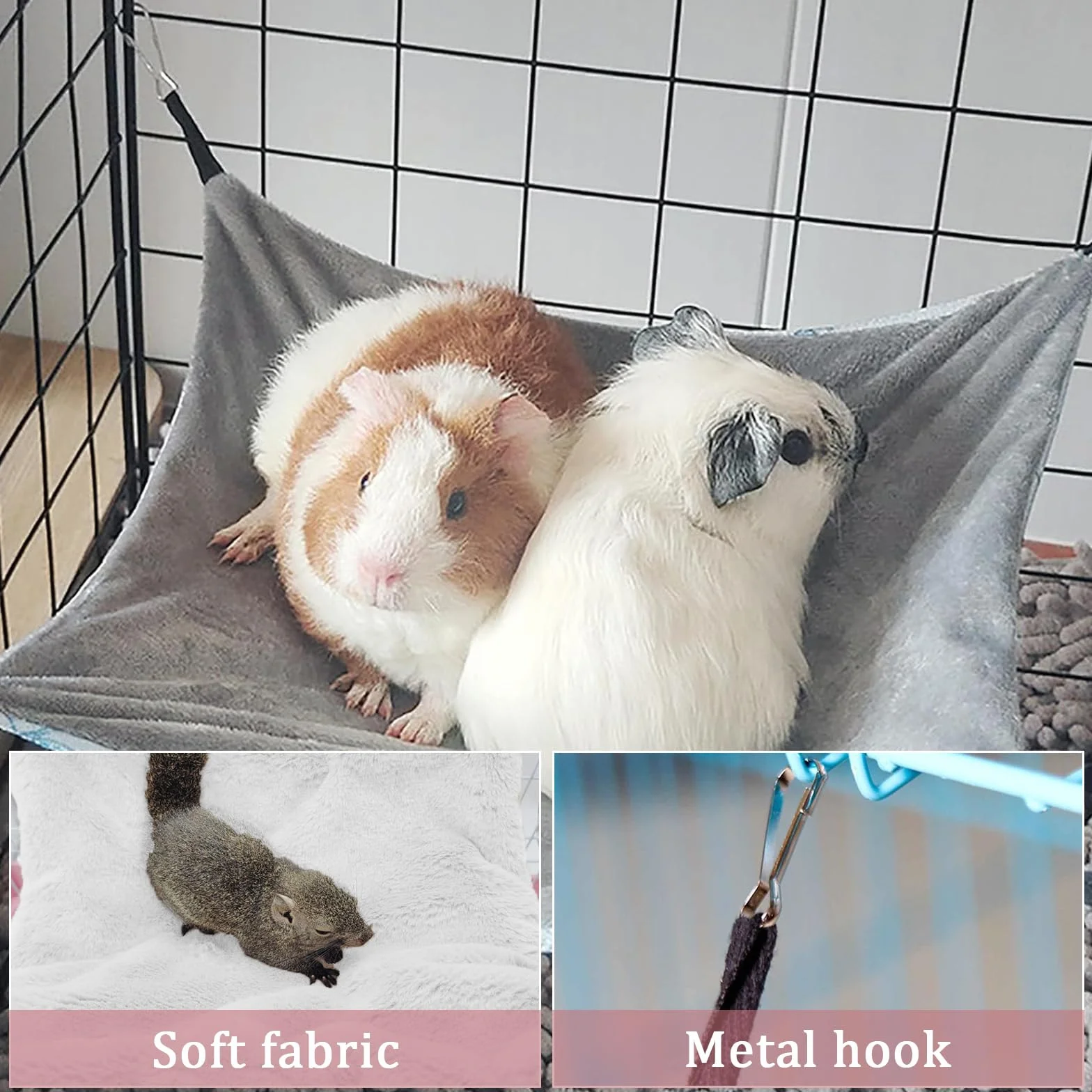 Hamac Cochon d'Inde Avocat Cousu Main 34CM x 34CM Cage Furet Réglable Librement pour Repos Jeu Sieste Cabane Lapin Conception Antidérapante pour Lapin Hamster Cochon d'Inde (Fraise Rose)