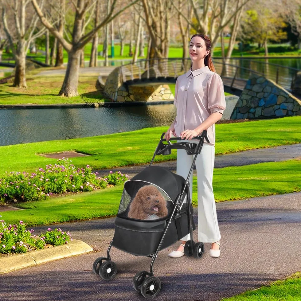 Poussette Buggy pour Chien 25 kg avec Porte-gobelet et Housse de Pluie Noir 50x70x95 cm