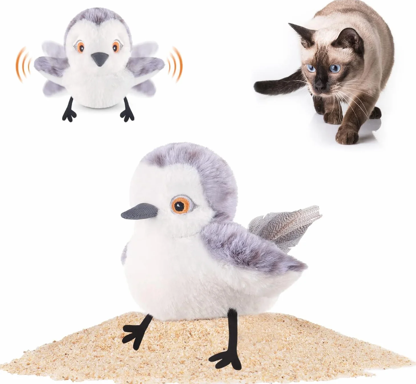 Potaroma Jouet pour Chat en Forme d’Oiseau, Oiseau Réaliste Qui Bat des Ailes, Rechargeable par USB