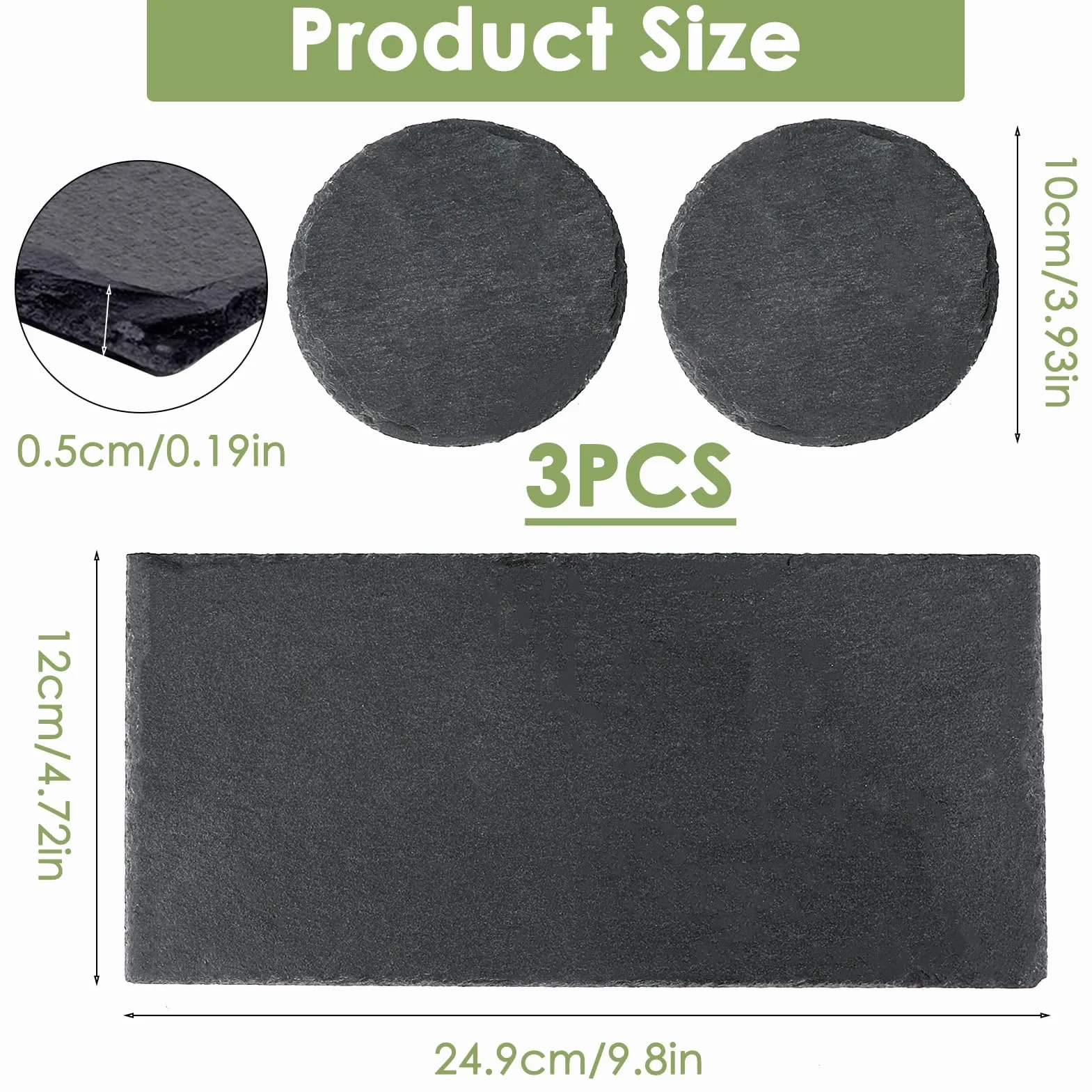 Lot de 3 plates-formes en ardoise pour reptiles et tortues - Plateforme de bain pour tortue - Accessoires de décoration (noir)