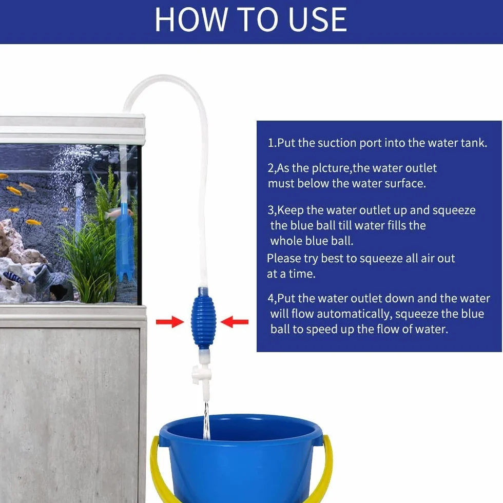 SLOCME Kit de nettoyage d'aquarium 5 en 1 avec pompe siphon à gravier