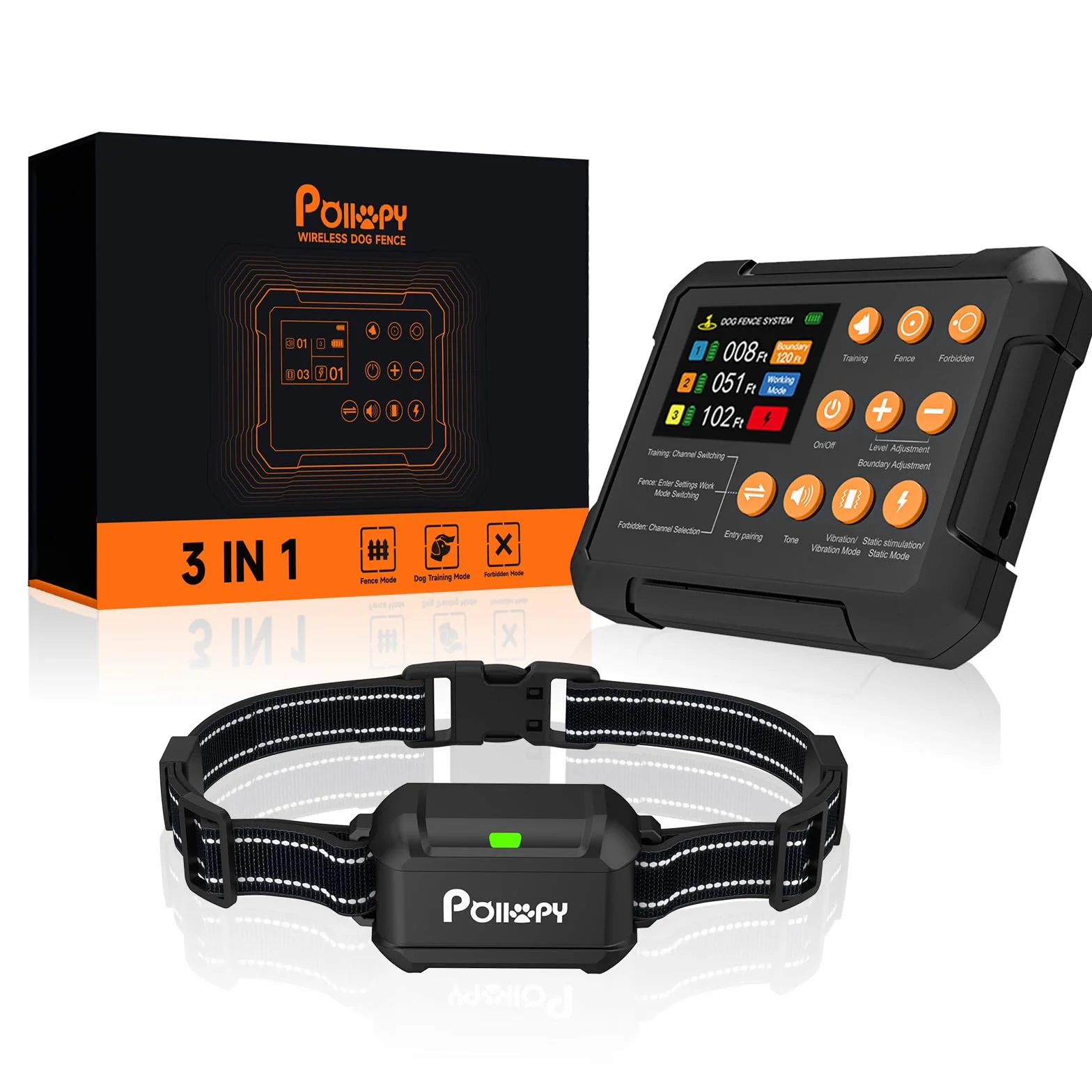 Système de Clôture Sans fil Pour Chien 3 en 1 Anti Fugue avec Zone Interdite et Collier Dressage Intérieur Extérieur