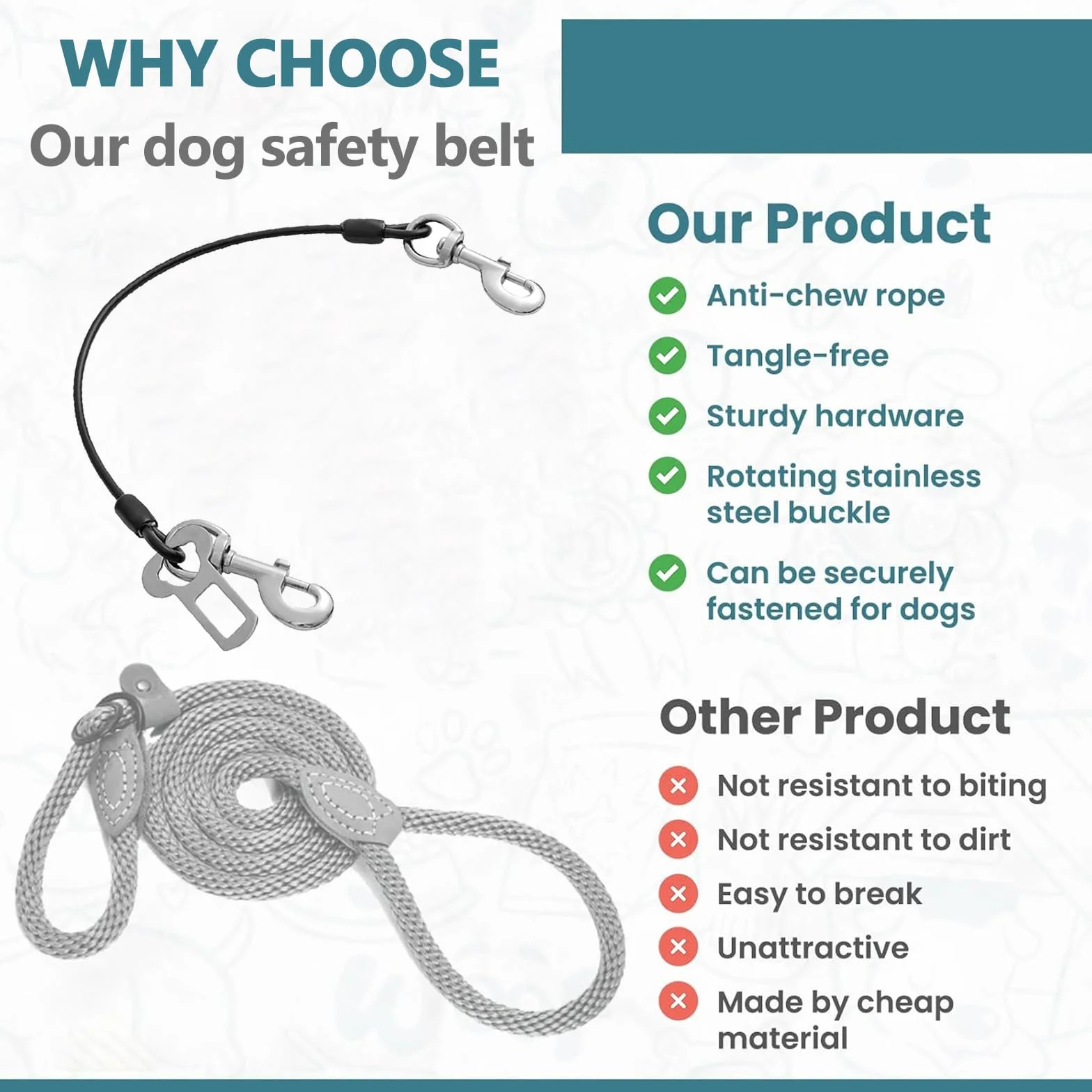 2 Pièces Ceintures de Sécurité pour Chien, Anti Morsure Laisse pour Chien, Harnais de Voiture, Cordes D'extension de Laisse avec Crochet Pivotant à 360 Degrés, Résistant à la Mastication