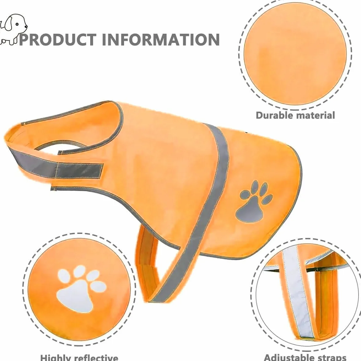 Gilet Réfléchissant pour Chien Haute Visibilité Harnais Sécurité Orange S