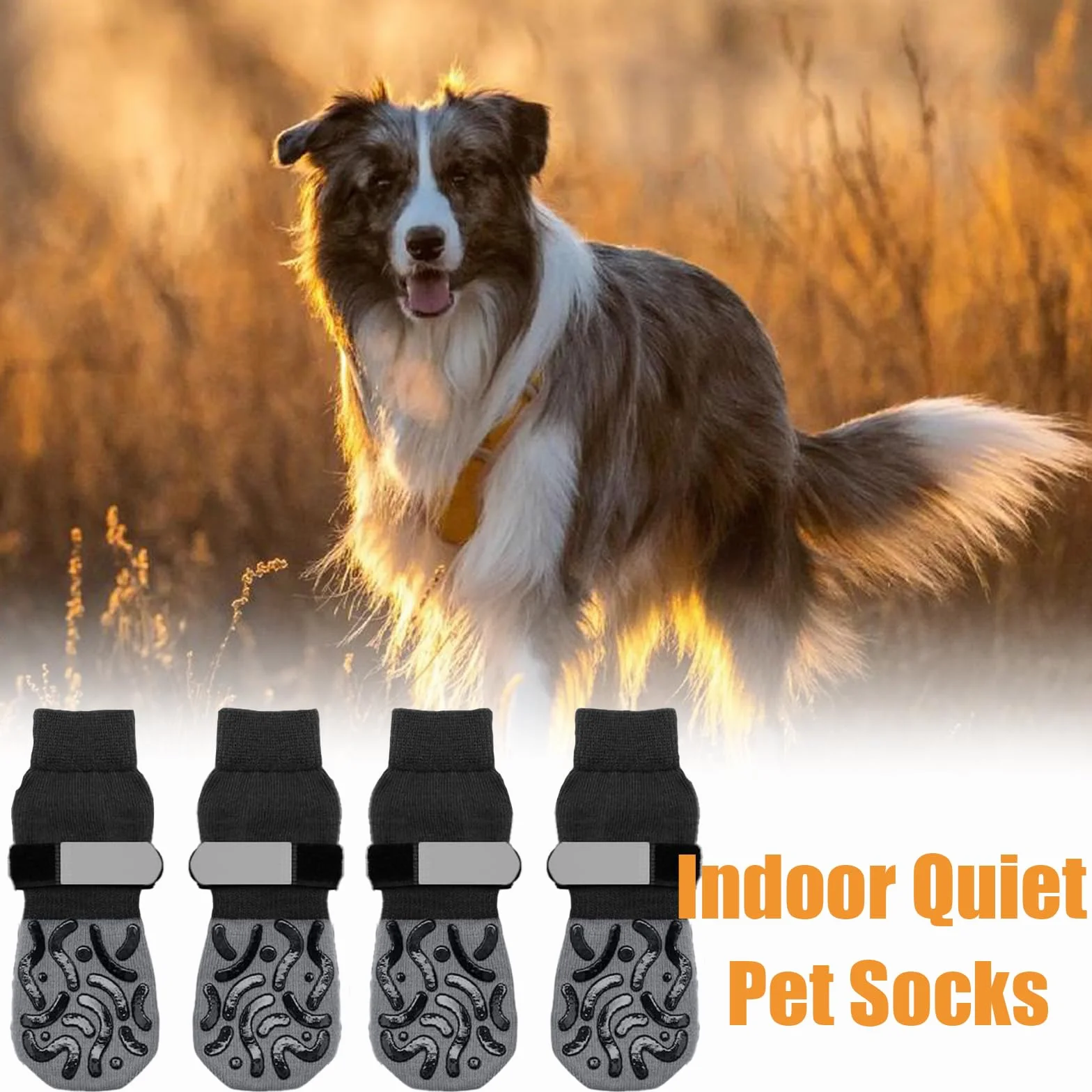 Chaussette Antidérapante Chien avec Bandes de Fixation Réglables, Renforcement en Caoutchouc, Double Face Antidérapante (L)