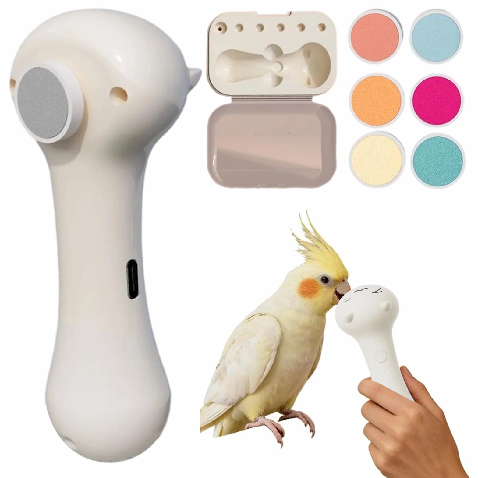 Pet Nail Grinder 10.8x4.2x3cm ABS PC Claw Cutter 6 Replacement Heads Type-C Charging for Dog Cat