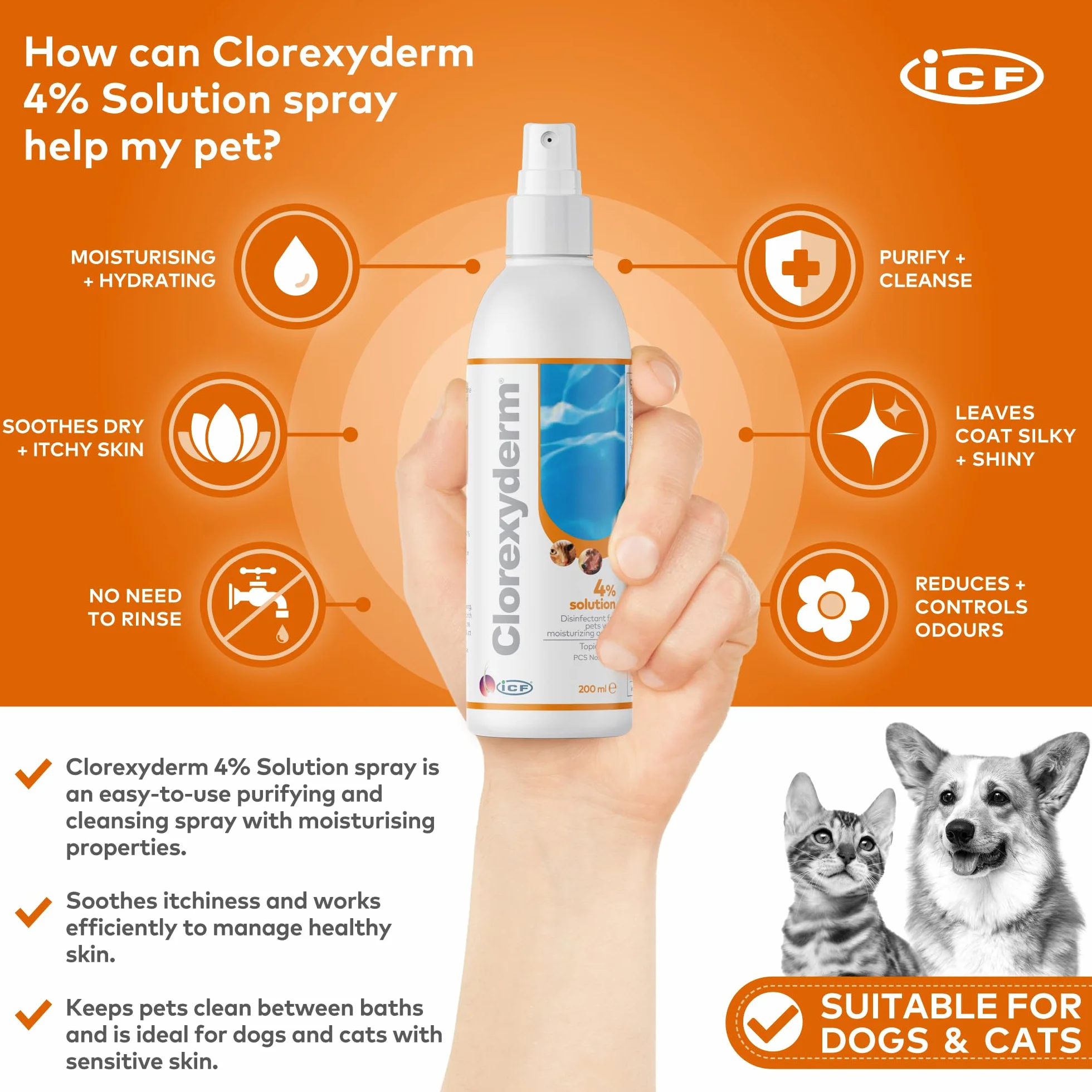 Clorexyderm Solution 4% Désinfectante Hydratante pour Chiens et Chats 200 ML