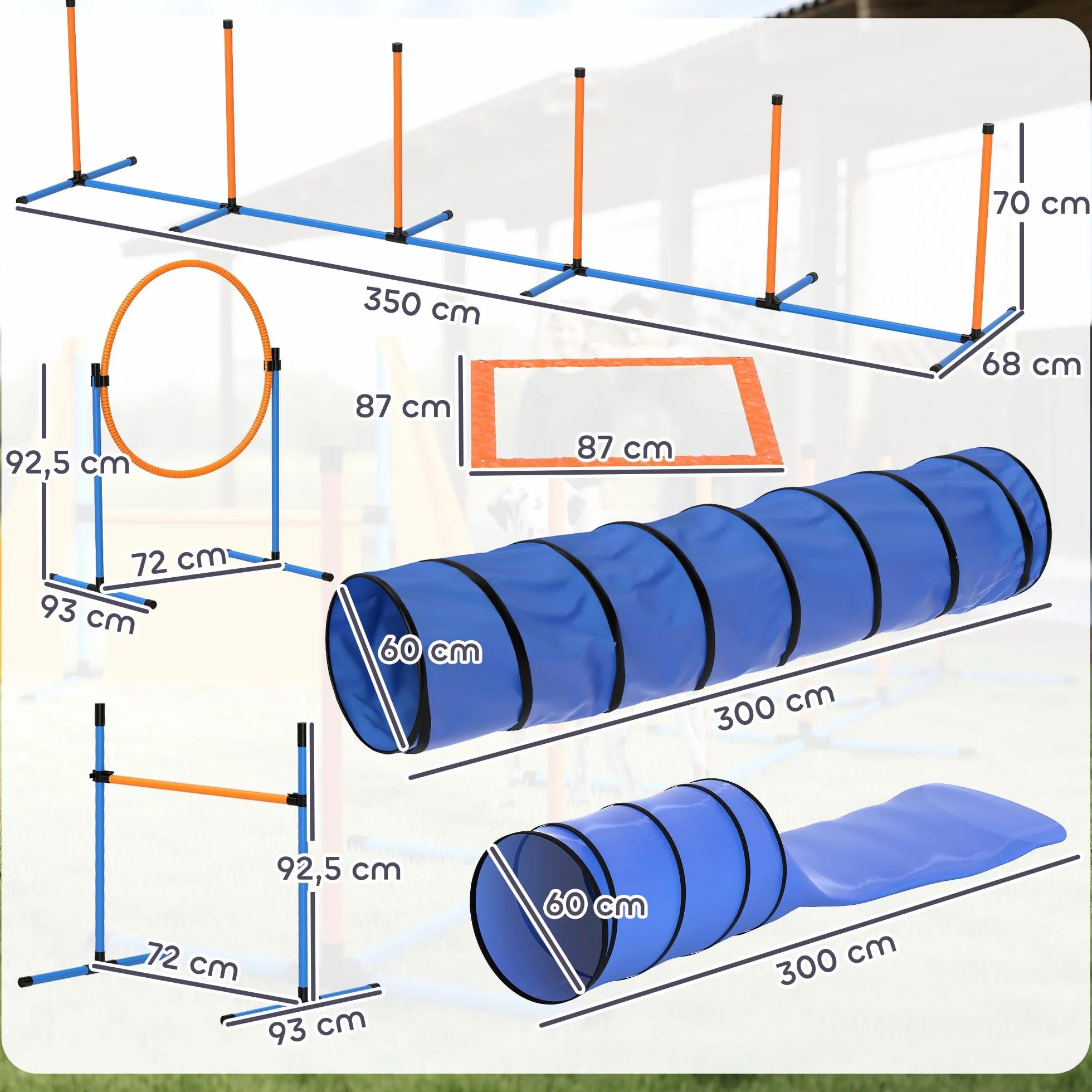 PawHut Ensemble d'Agilité pour Chien 11 Pièces avec 2 Tunnels, Sauts Ajustables, Anneau, Piquets, Zone de Pause, Sac de Transport
