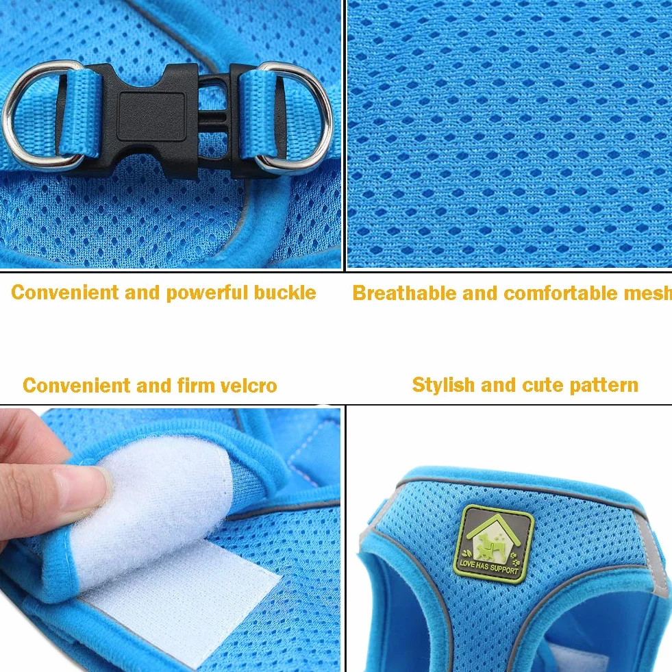 Harnais Petit Chien Chat Veste en Mesh Doux Réfléchissant Réglable Gilet de Chiot et Laisse pour Chiens de Taille Petits et Moyens