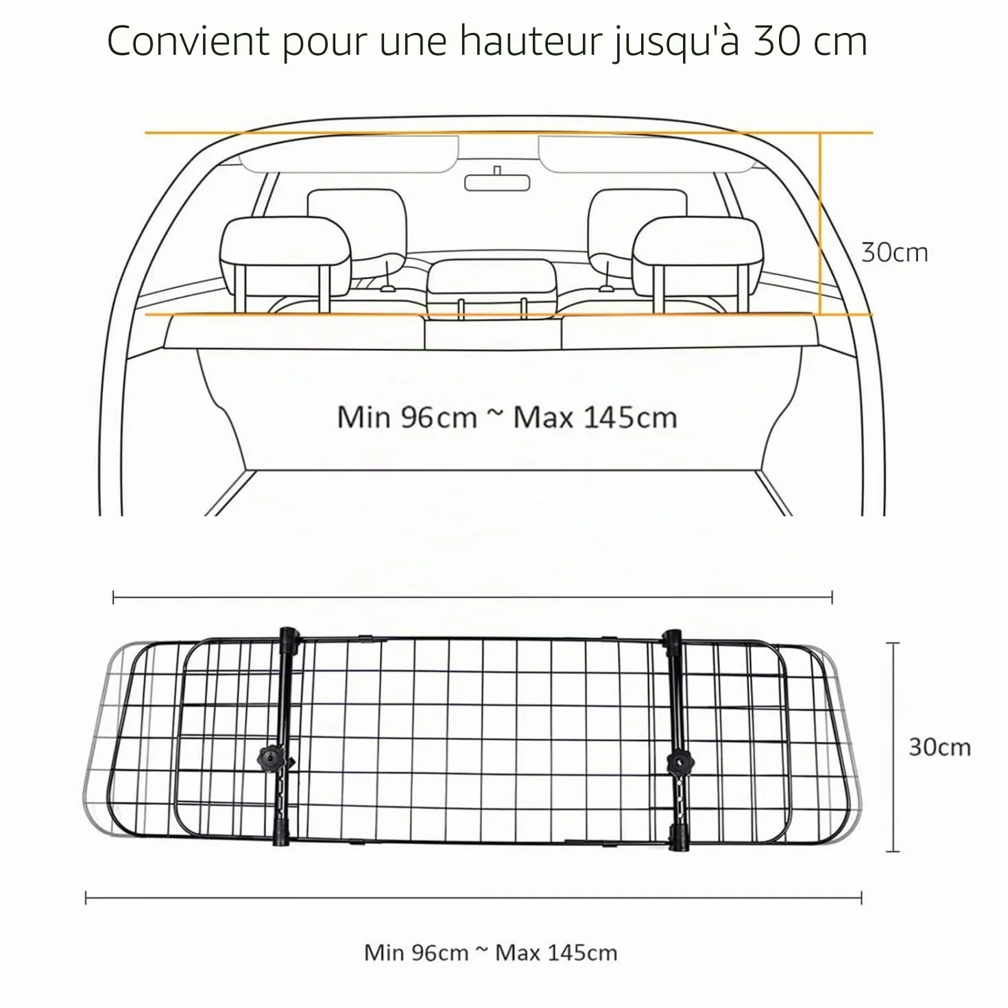 Nobleza Barrière de Voiture pour Animaux Domestiques, Barrière de Sécurité Universelle Extensible pour Chien, 96-145x30cm