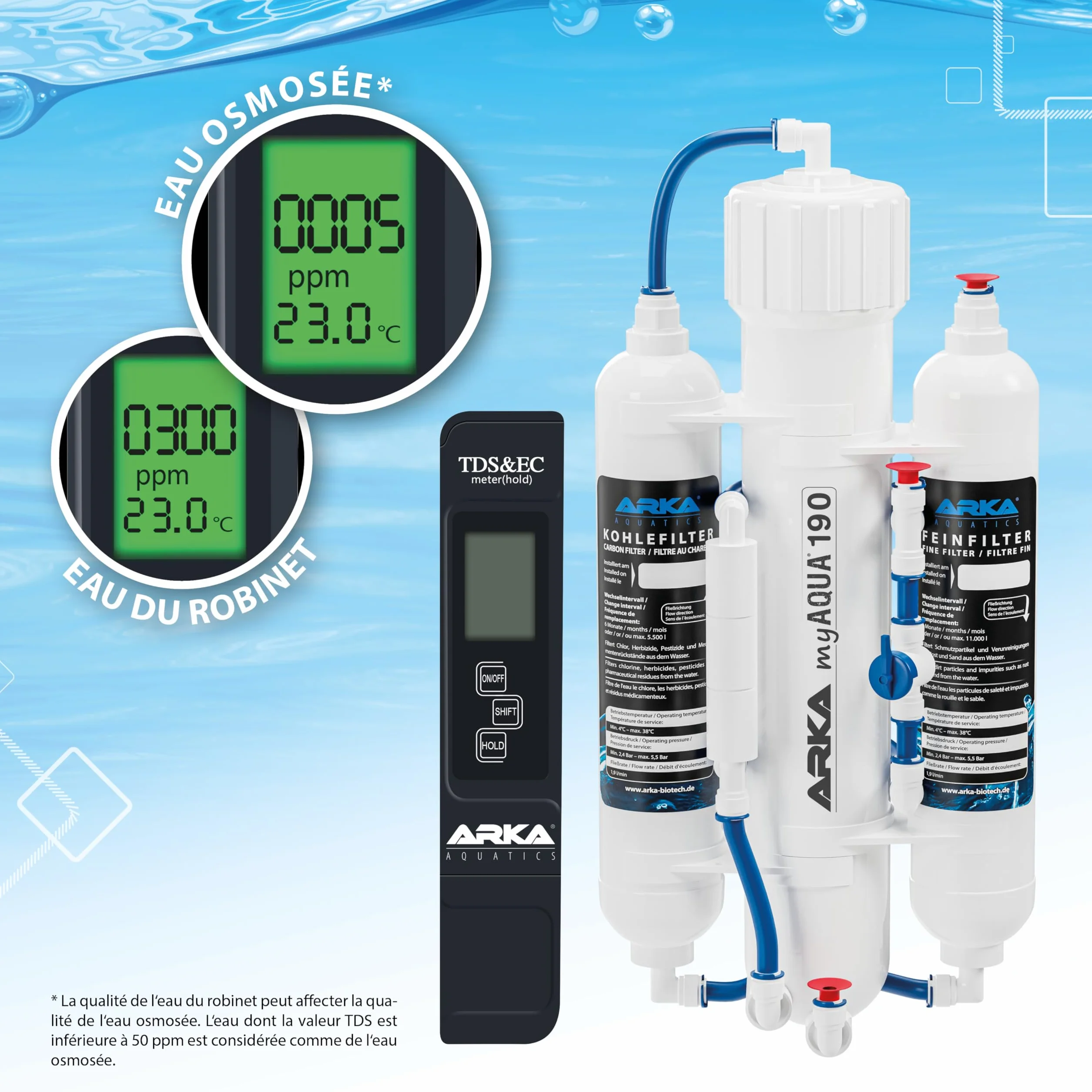 ARKA myAqua190 Osmoseur aquarium 190 L/j triple filtration anti-nitrates chlore métaux lourds eau ultra pure