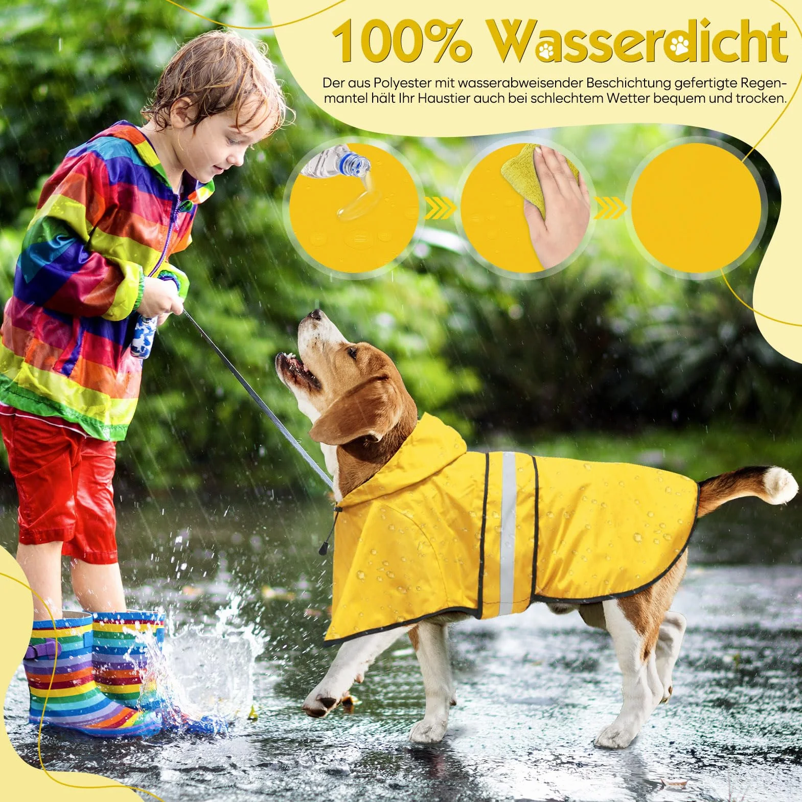 Weesiber Manteau de Pluie Imperméable Réfléchissant pour Chien, Étanche Ultraléger Aéré, Veste Ajustable Poncho (S, Jaune)