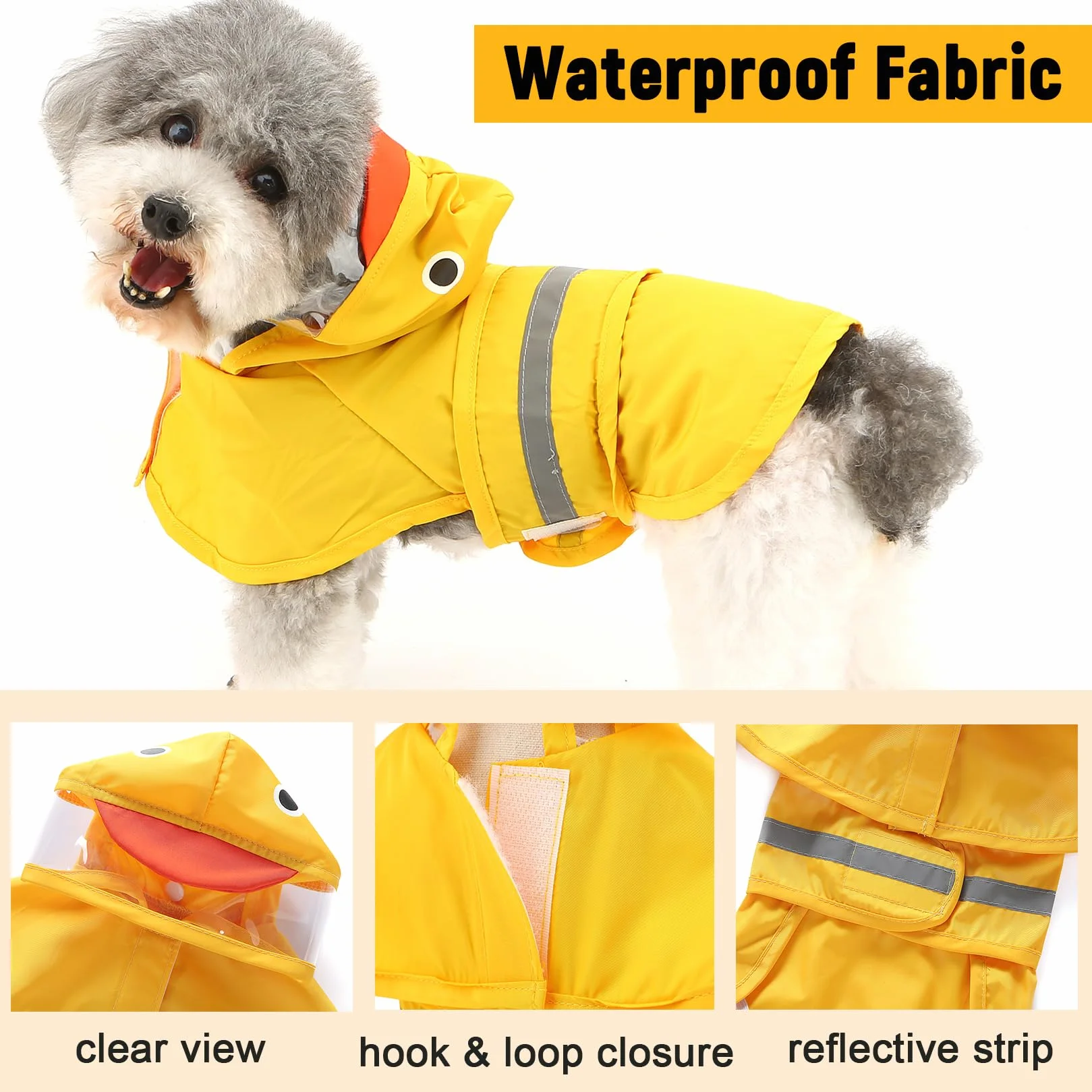 Manteau de pluie imperméable pour chien avec capuche, léger réfléchissant, motif canard, jaune M