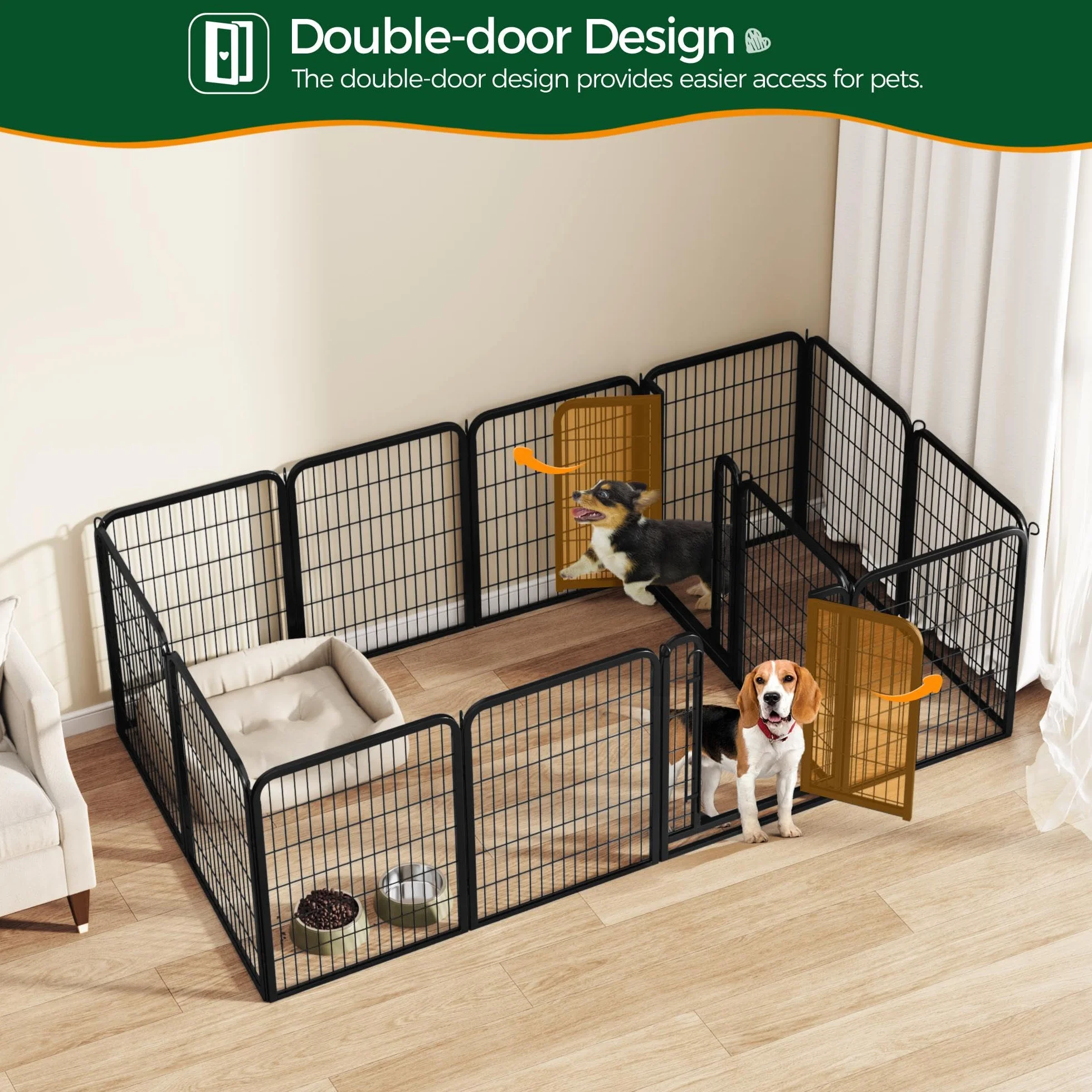 Abician Parc pour Chien en Métal 16 Panneaux 80 cm Enclos Intérieur Extérieur