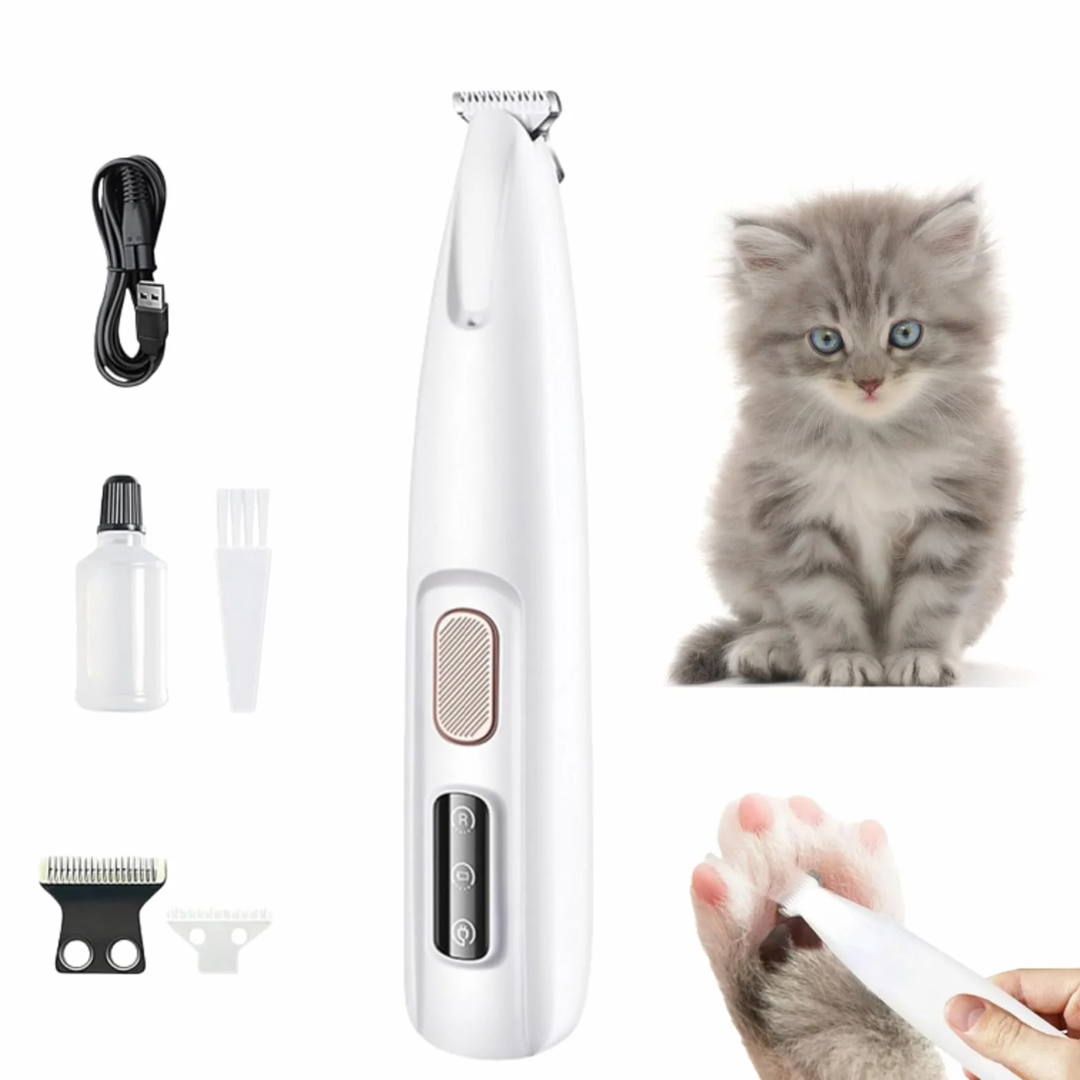 Patounet Tondeuse de Précision pour Chat, Électrique Ultra-Silencieuse, Lames Hypoallergéniques Rechargeable