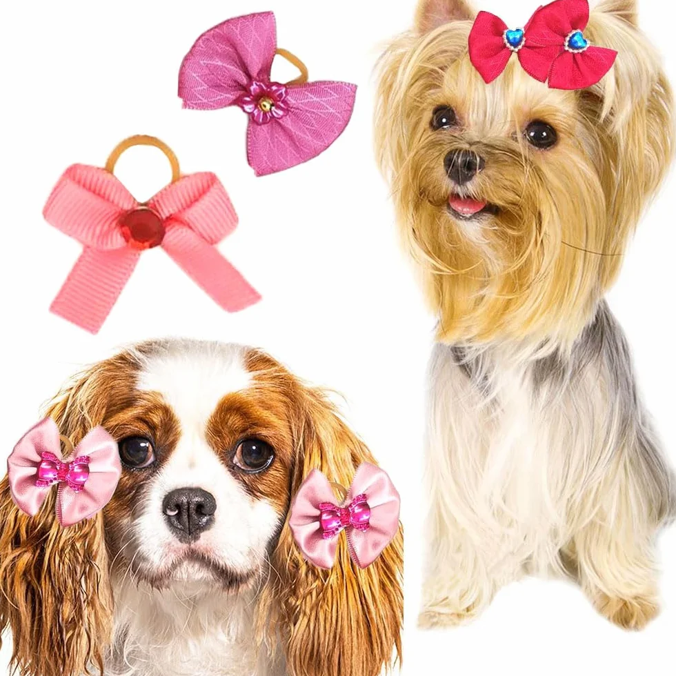 Lot de 40 nœuds pour chiens avec élastiques, accessoires de toilettage pour animaux