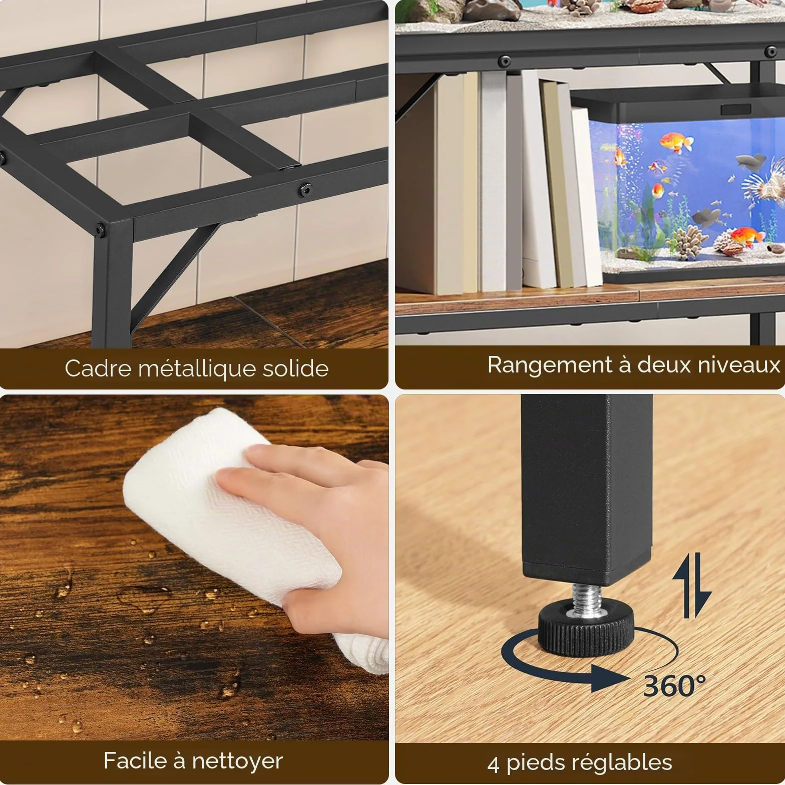 MAHANCRIS Support pour aquarium 30 gallons avec étagères 2 niveaux 76,2 cm L x 30 cm P