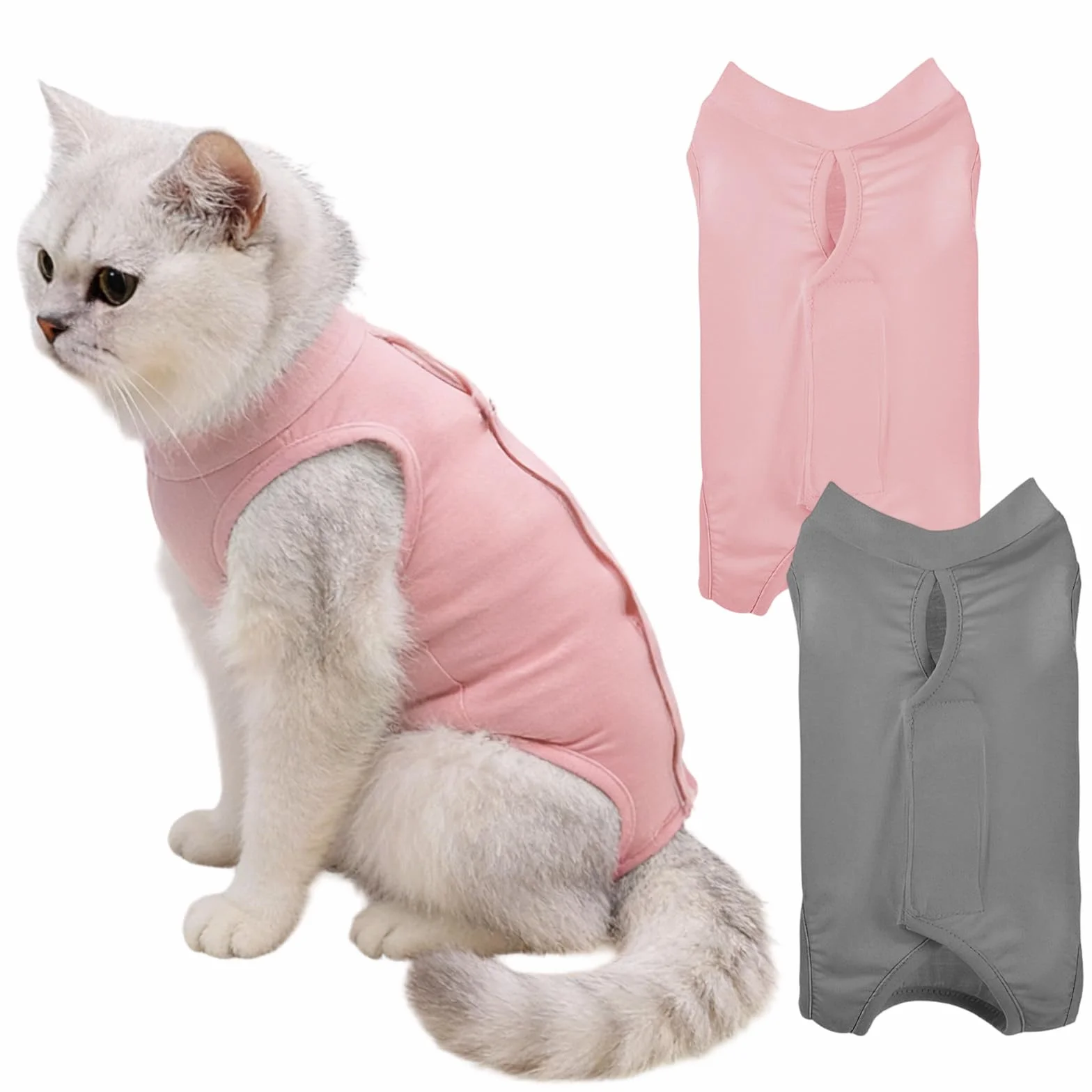 Body Chat Post Operatoire pour Chien Anti-Léchage, Gilet de Récupération Confortable, 2 Pièces, Gris + Rose