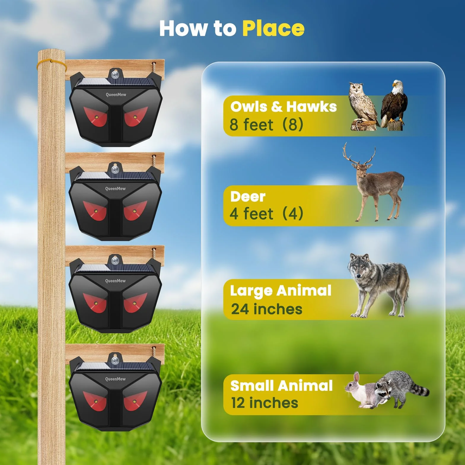 Répulsif pour Chat Solaire Imperméable Flash Muet Anti Oiseaux Pigeon 4 Pack