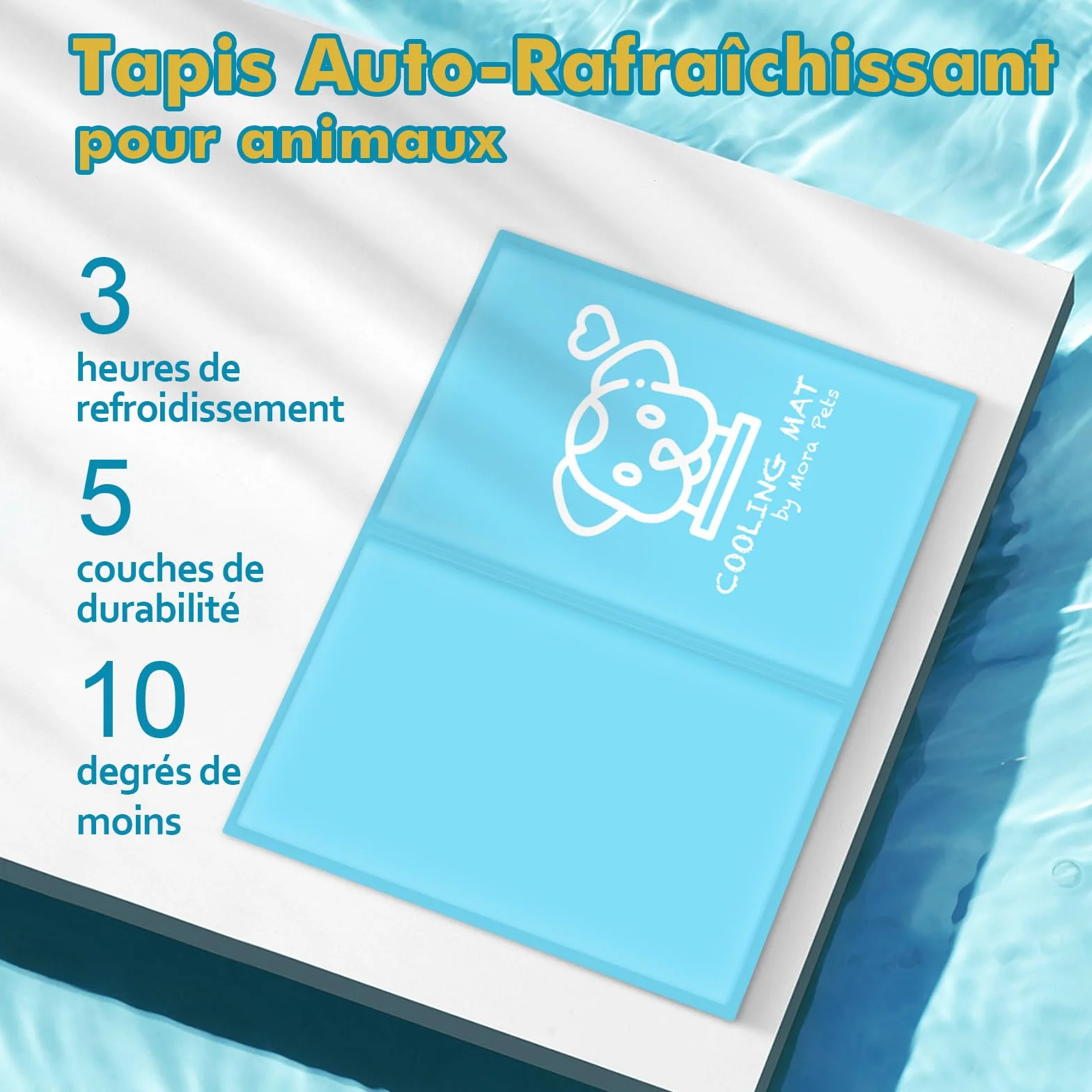 Tapis Rafraîchissant pour Chats et Chiens Gel Non Toxique 65 x 50 cm Bleu Matelas Refroidissant Étanche