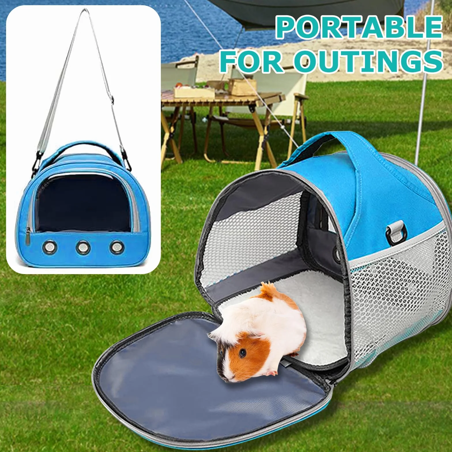 Sac De Transport pour Petits Animaux 30x27x21 cm Cage Portable Oiseaux Rats Bleu