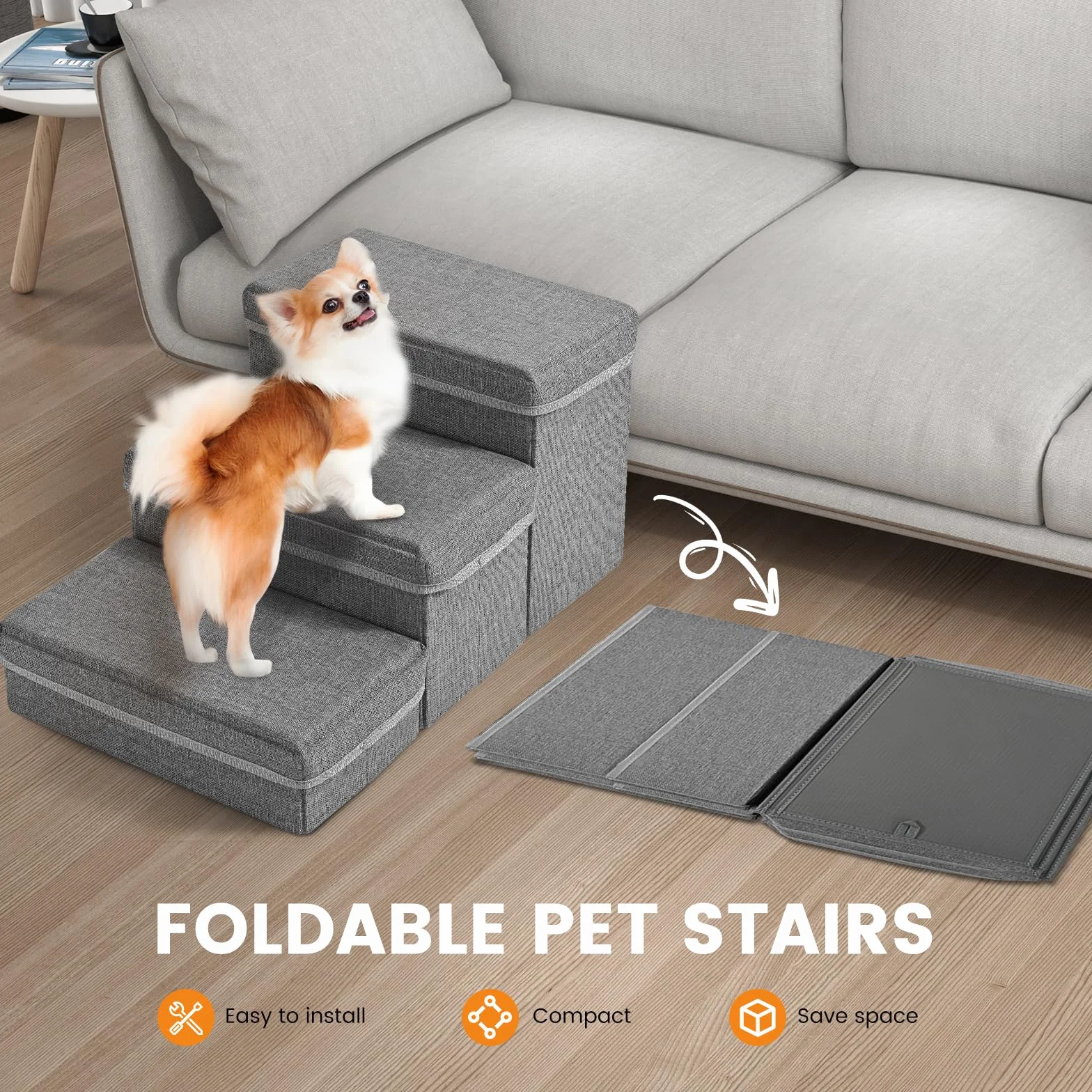 Sunowl Pliable Escalier Chien 3 Marches Extra Larges Rampe avec Rangement Surface Antidérapante