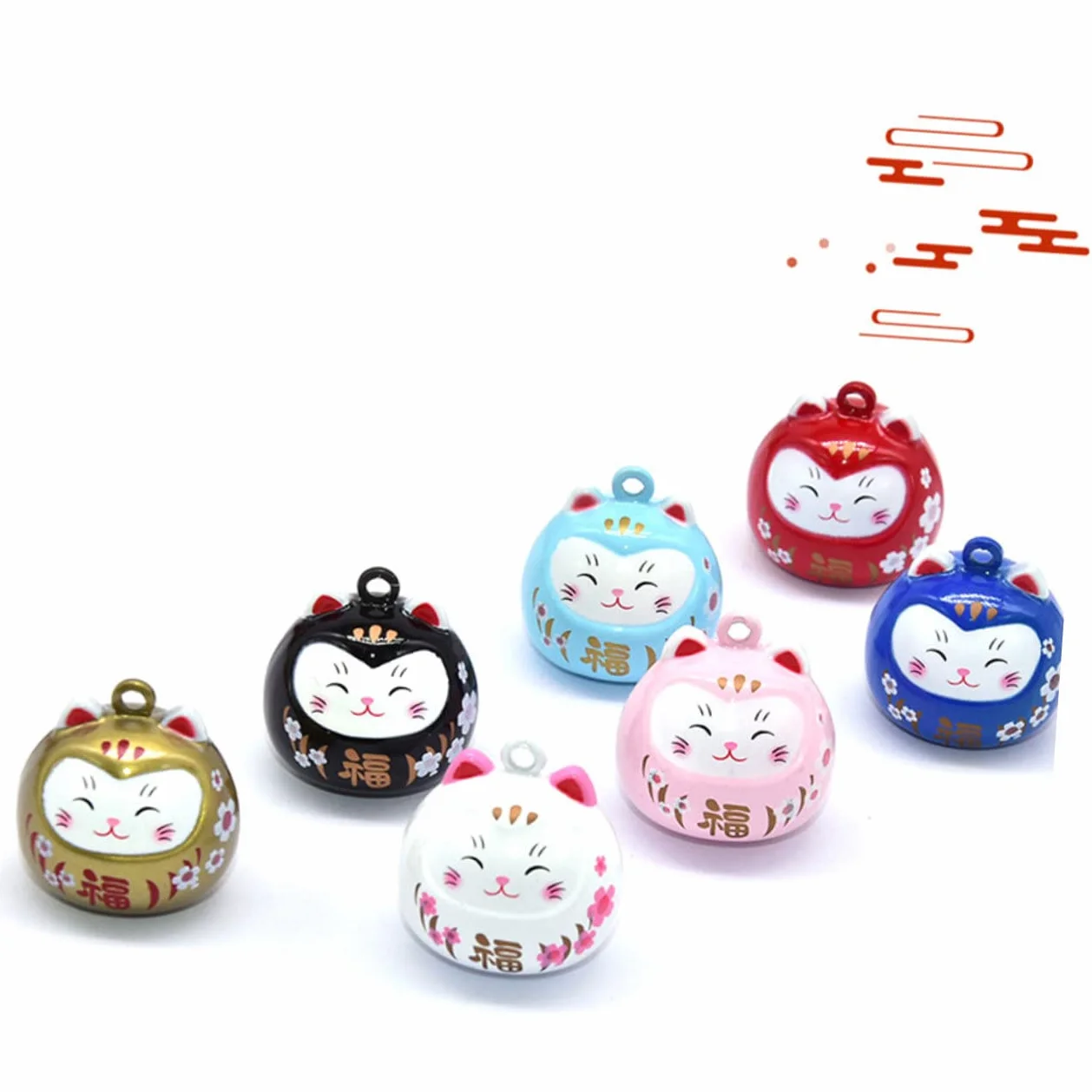 Pendentif Cloche Japonaise Cuivre Chat Décor Porte-clés Accessoire Suspendu DIY Blanc