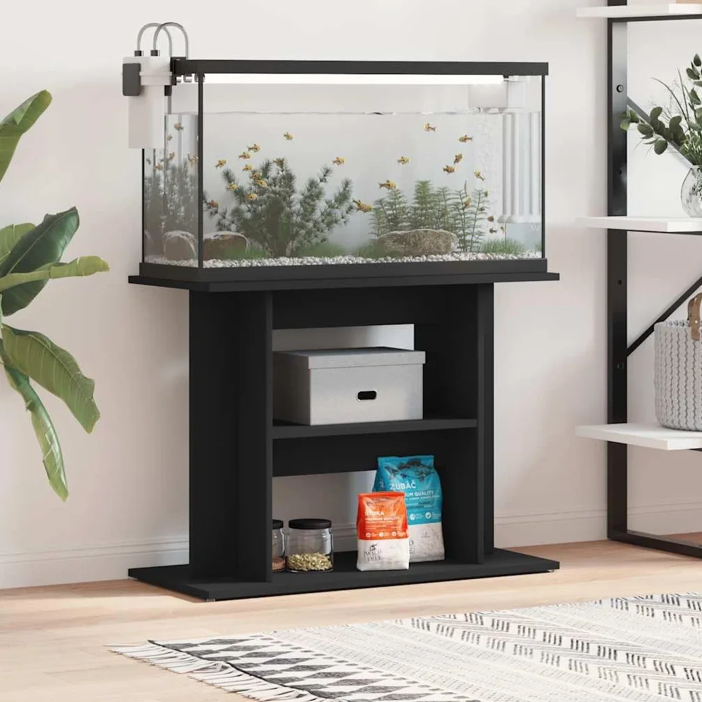 Support pour aquarium noir 80x35x60 cm bois d'ingénierie