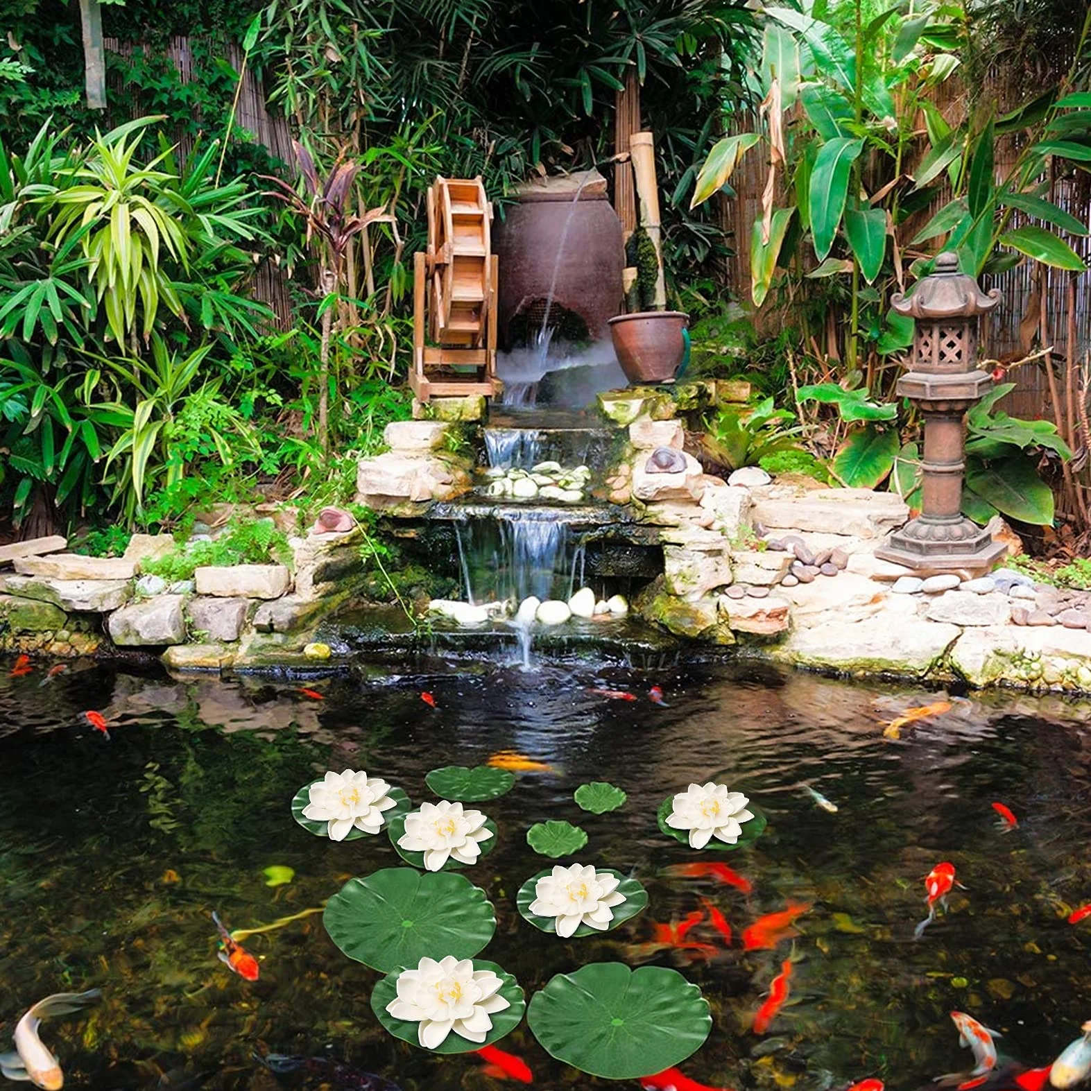 Nénuphars flottants artificiels mousse pour aquarium décorations flottantes (Blanc)