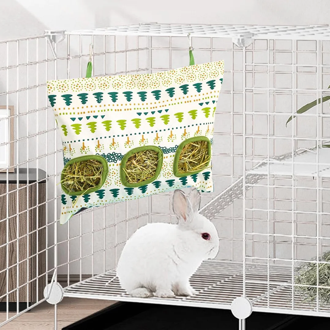 Sac à Foin Suspendu Râtelier Foin Lapin Filet à Foin 3 Trous pour Cochon d'Inde Chinchilla Hamster Petits Animaux