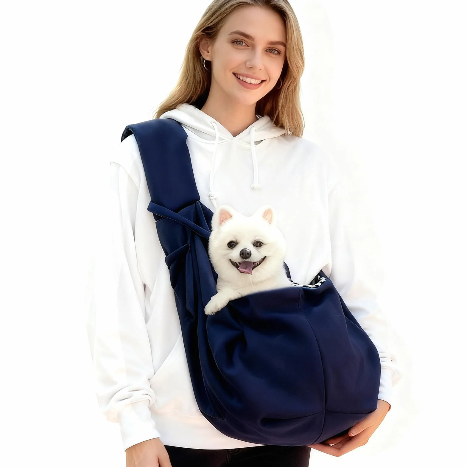 Sac Transport Petit Chien Bleu Marine Bandoulière Réversible Poche Animaux 6 kg